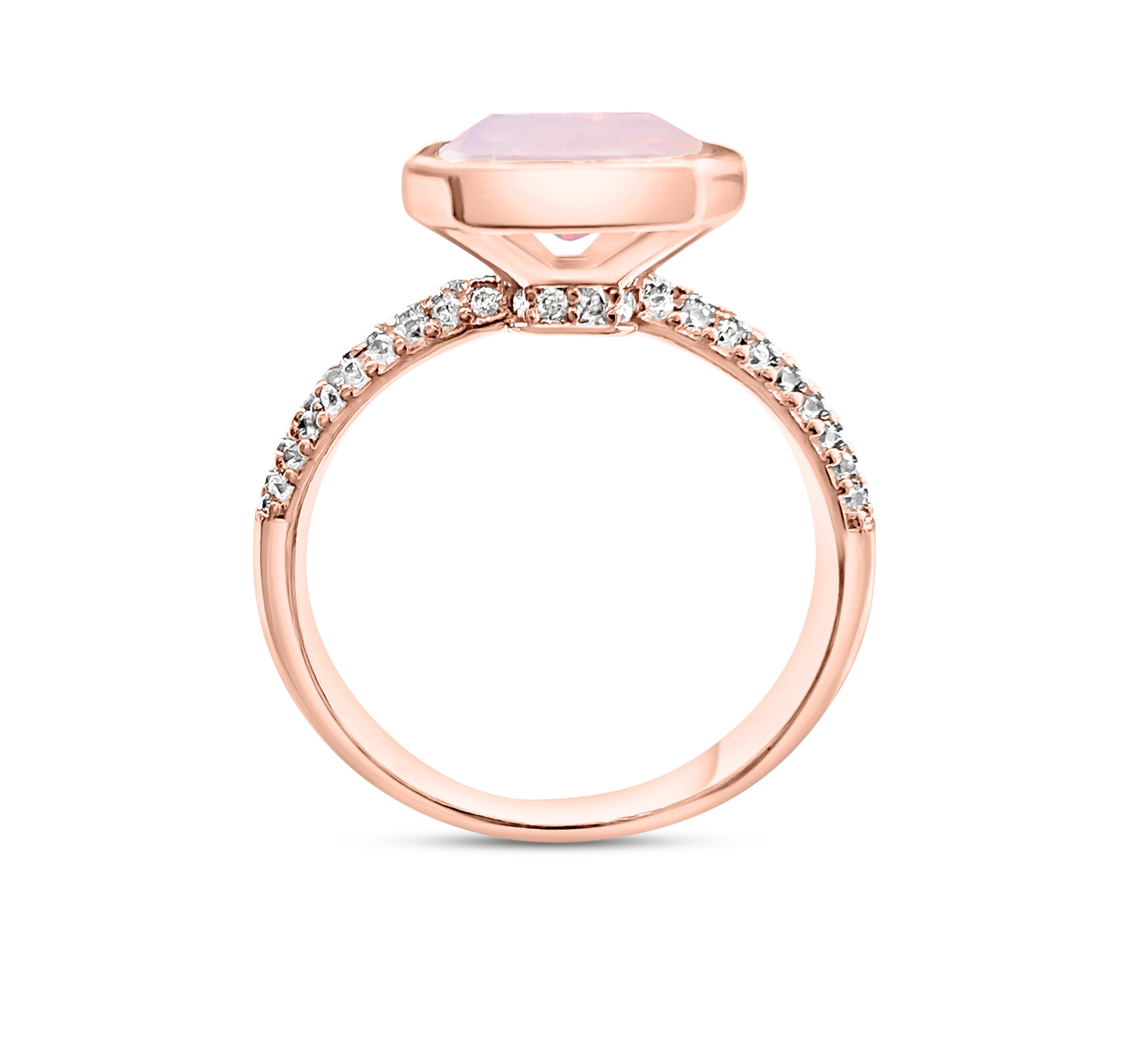 925 Sterling Silver Pink Moonstone Bezel Ring on Rose Gold