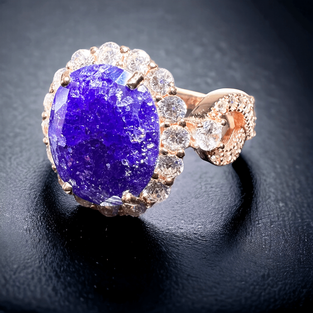 925 Sterling Silver Infinity Oval Cut Dark Amethyst Ice & Diamond CZ Ring on Rose Gold