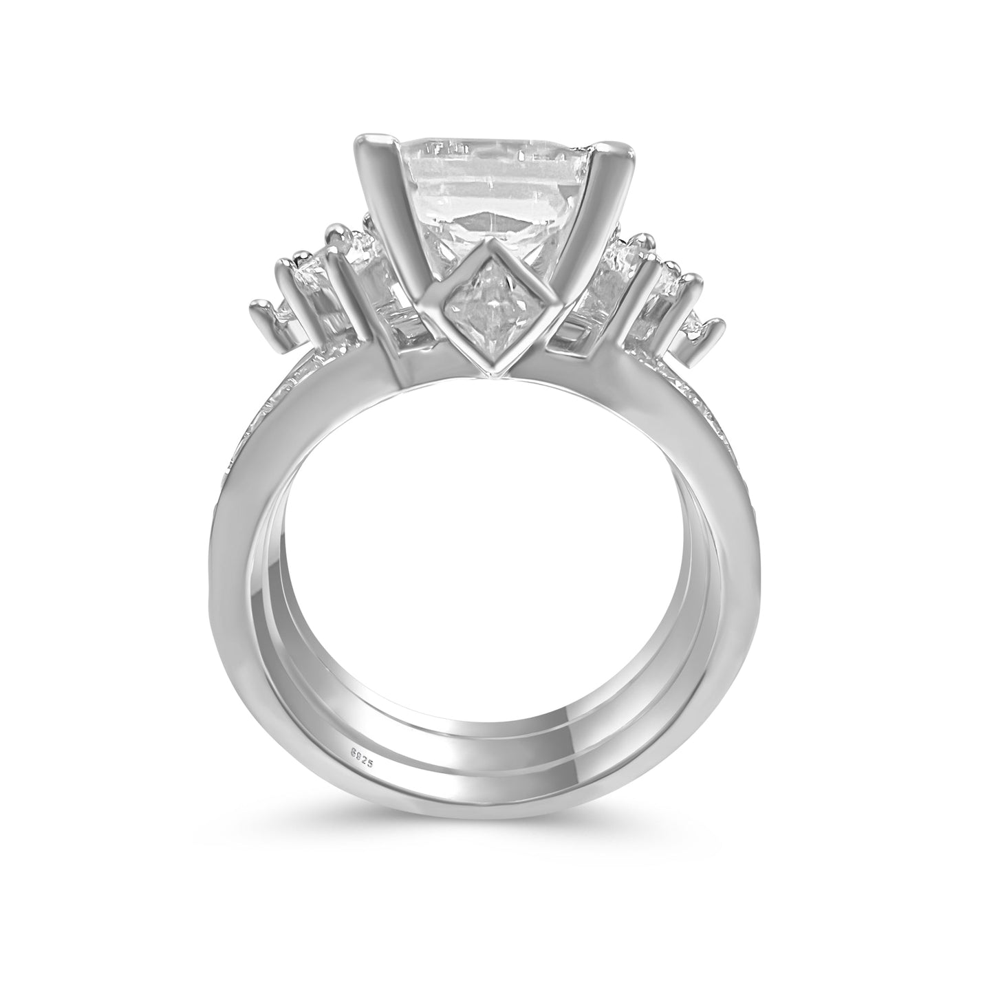 925 Sterling Silver Princess Cut, Diamond CZ Tri-Band Ring