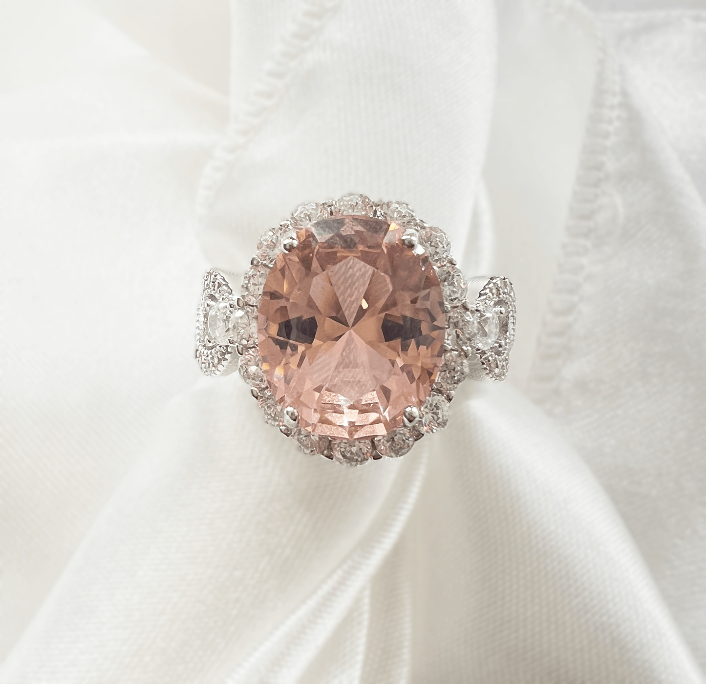 *PRE-ORDER - 925 Sterling SIlver Infinity Oval Cut Morganite CZ Ring