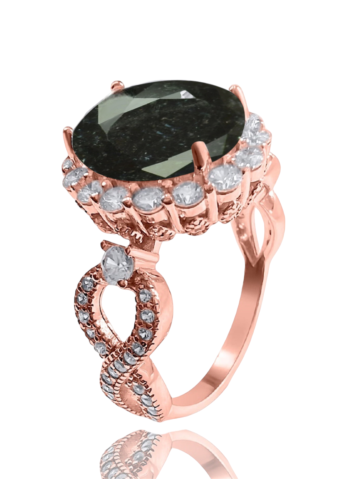 925 Sterling Silver Infinity Oval Cut Black Ice & Diamond Cubic Zirconia Ring