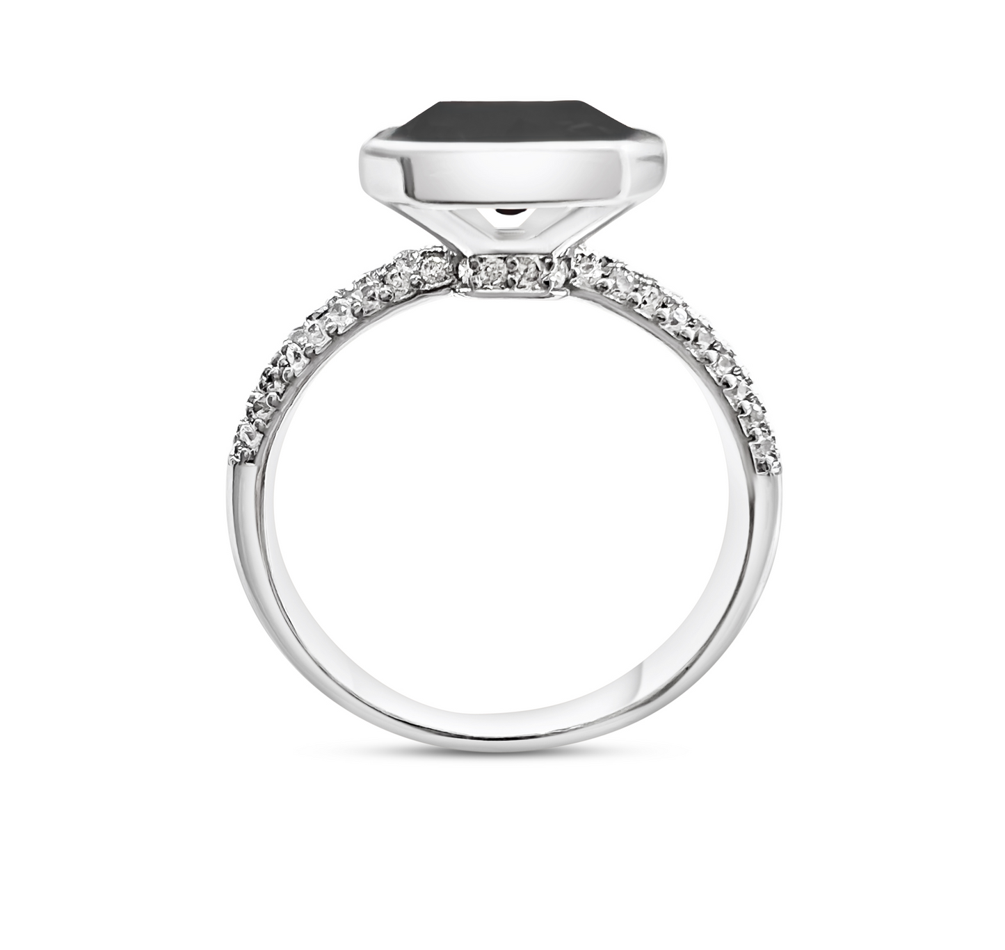 925 Sterling Silver Black Onyx Bezel Ring in Rhodium