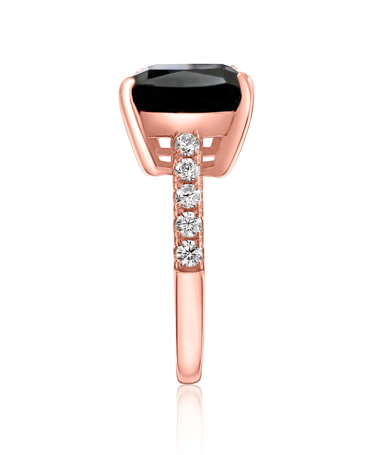 925 Sterling Silver Black Onyx Solitair Pave Band Ring in Rose Gold