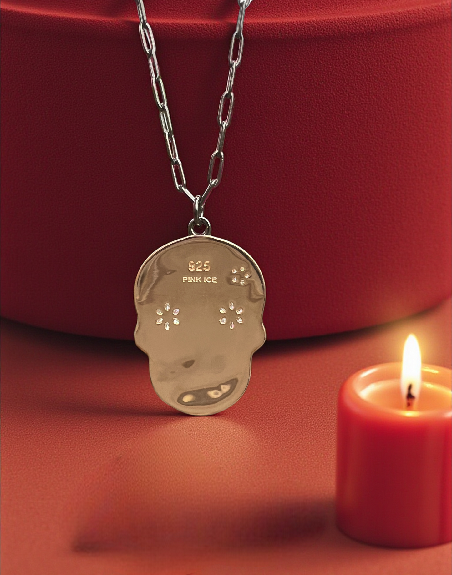 925 Sterling Silver Black & Rose Gold Sugar Skull Pendant Necklace