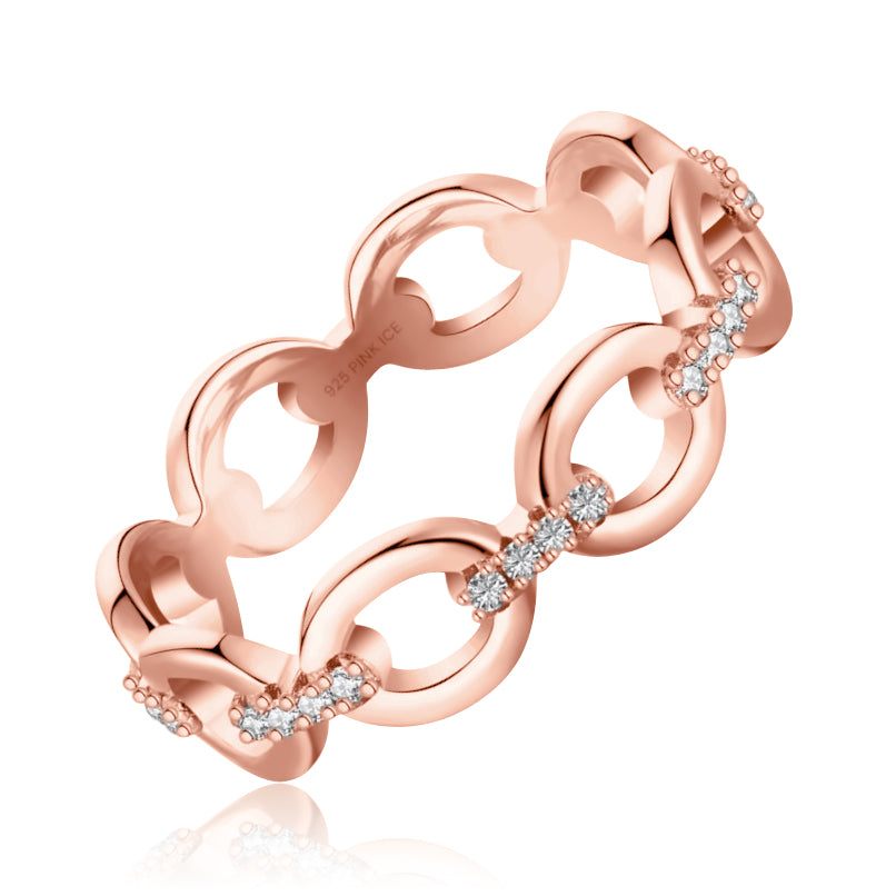 925 Sterling Silver Chain Link Diamond CZ Band (Rhodium or Rose Gold)