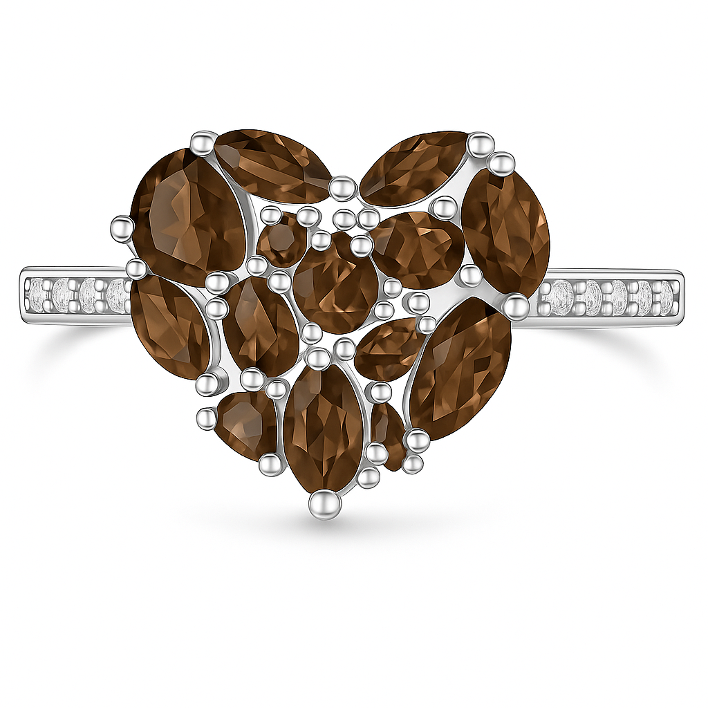 925 Sterling Silver Coffee CZ Cluster Heart Ring
