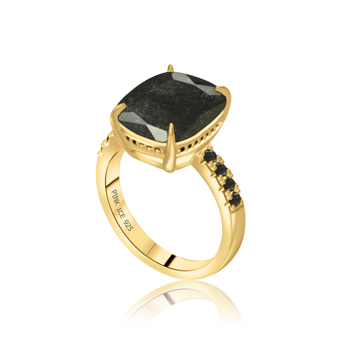 *PRE-ORDER* 925 Sterling Silver Cushion Cut Black Ice Solitair Pave Band Ring (Your Plating Choice)