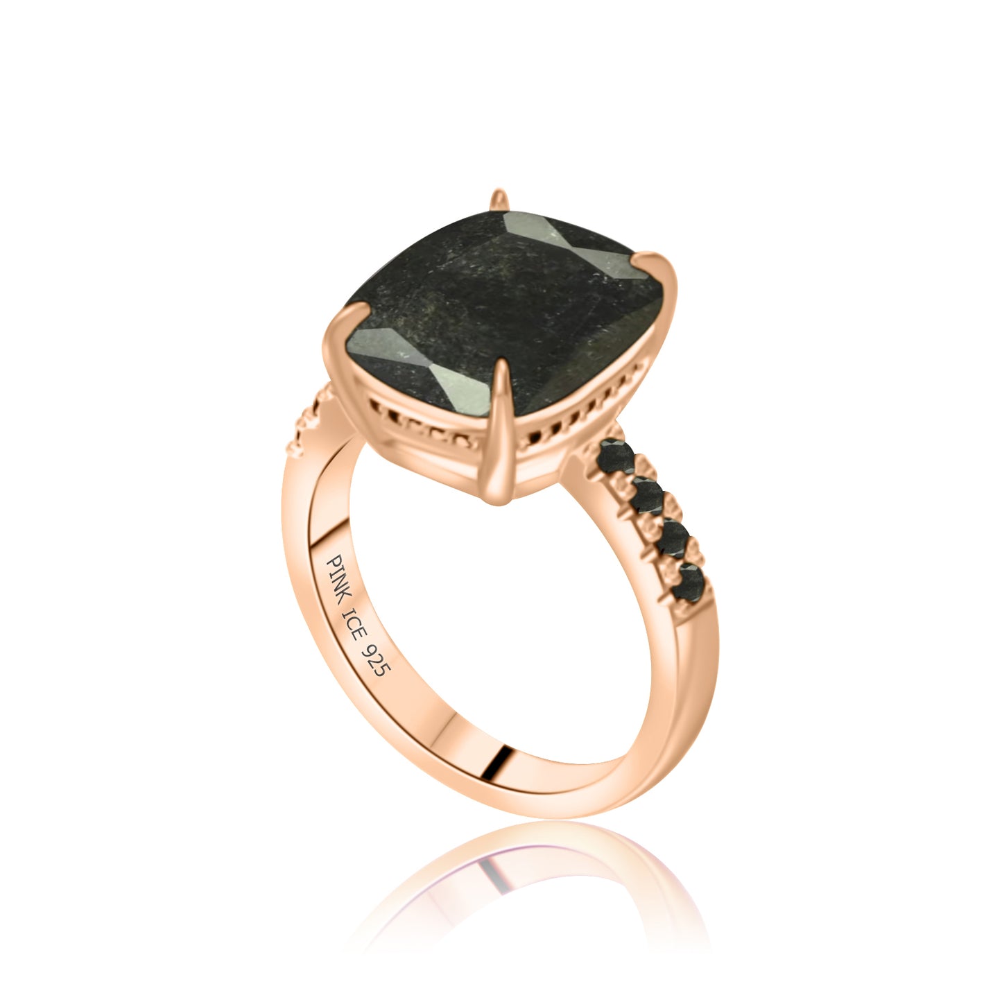 *PRE-ORDER* 925 Sterling Silver Cushion Cut Black Ice Solitair Pave Band Ring (Your Plating Choice)