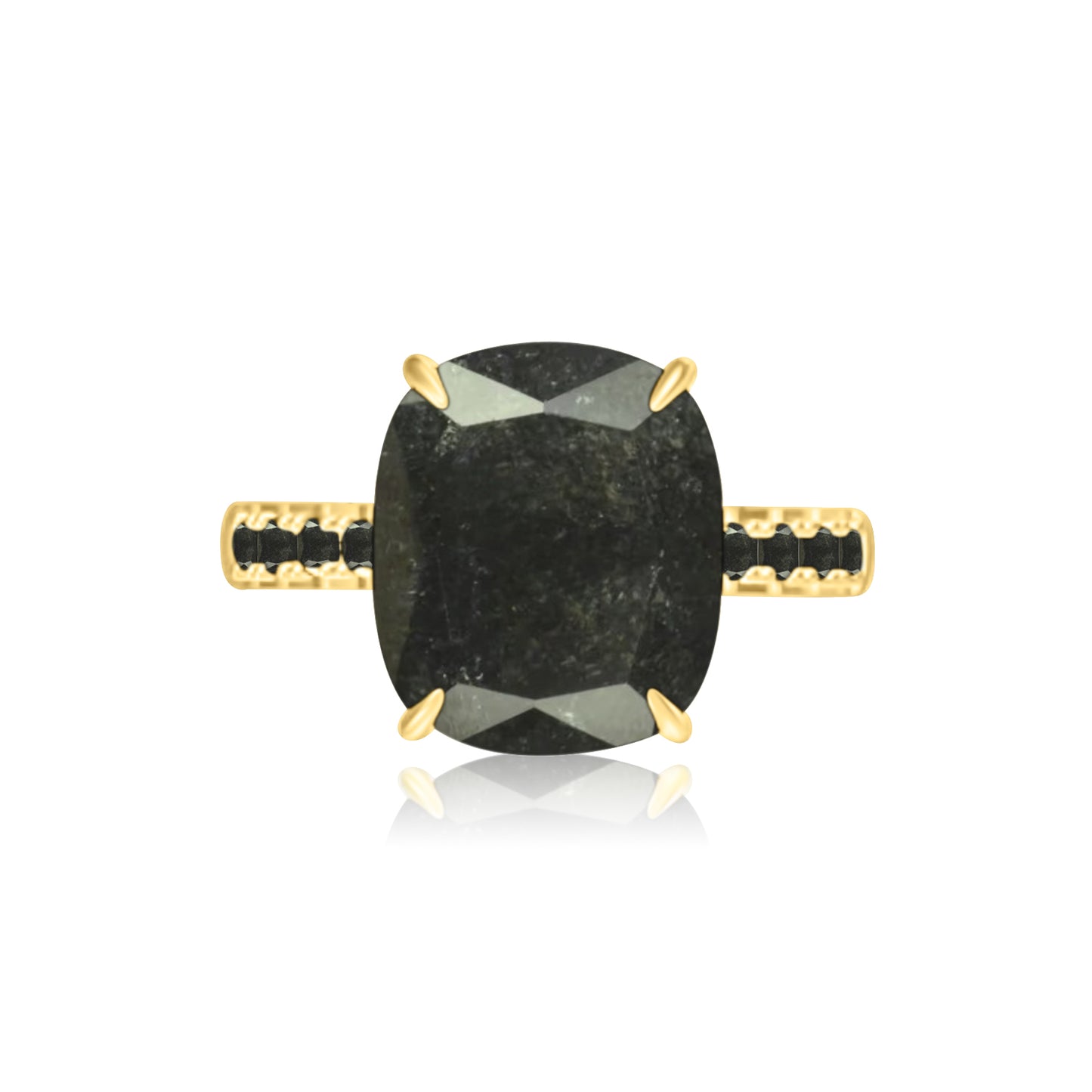 *PRE-ORDER* 925 Sterling Silver Cushion Cut Black Ice Solitair Pave Band Ring (Your Plating Choice)