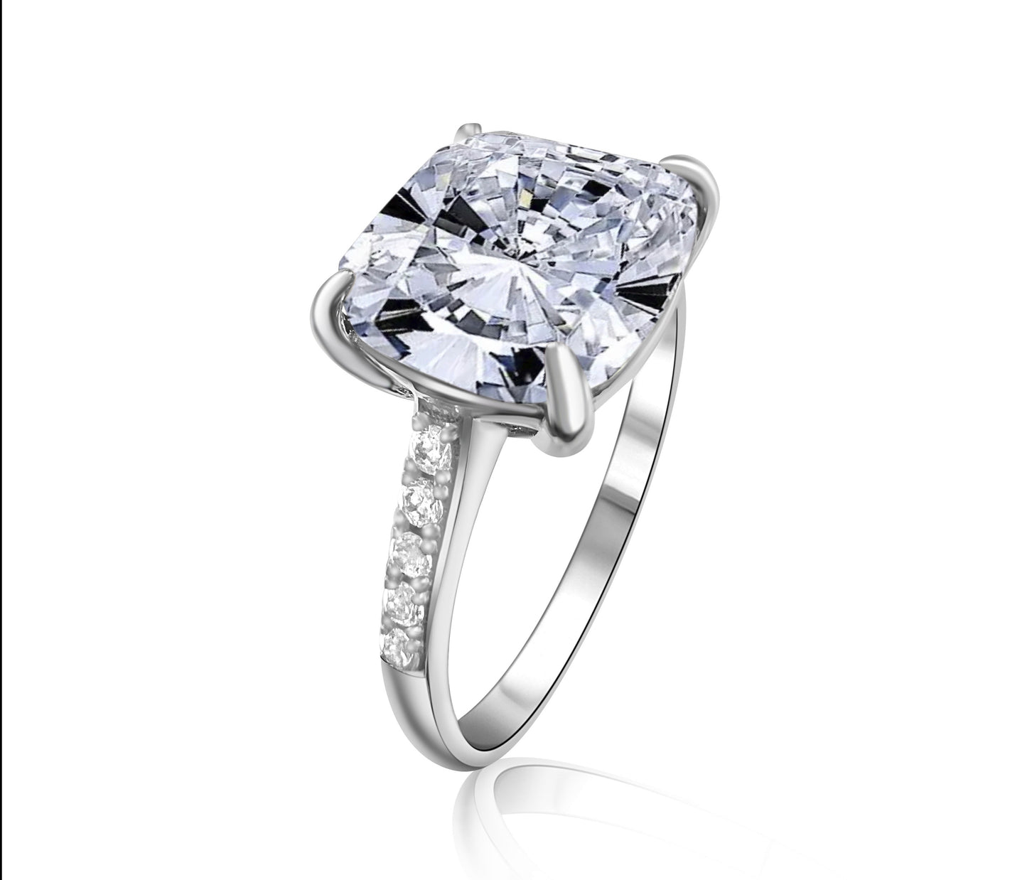 925 Sterling Silver Diamond Solitair Pave Band Ring