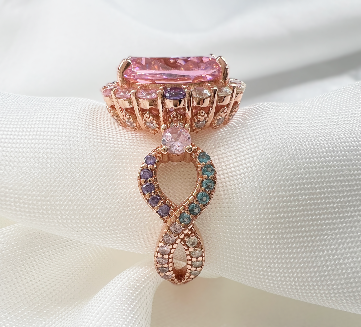 925 Sterling Silver Infinity Oval Cut Multi-Color CZ Ring (Rhodium or Rose Gold)