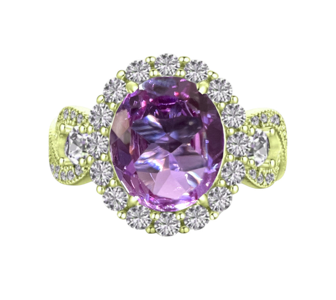 925 Sterling Silver Infinity Oval Cut Amethyst CZ Ring