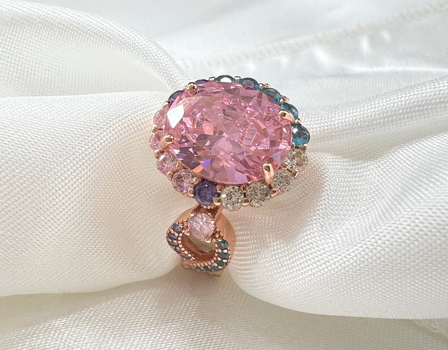 925 Sterling Silver Infinity Oval Cut Multi-Color CZ Ring (Rhodium or Rose Gold)