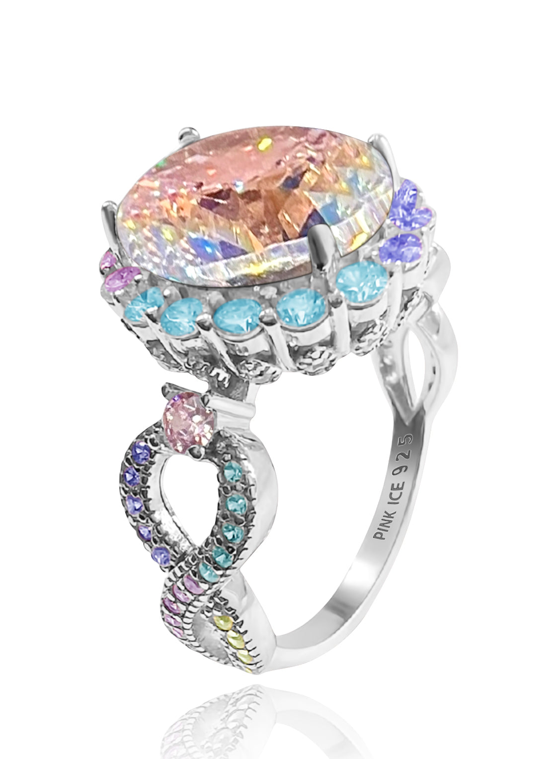 925 Sterling Silver Infinity Oval Cut Multi-Color CZ Ring (Rhodium or Rose Gold)