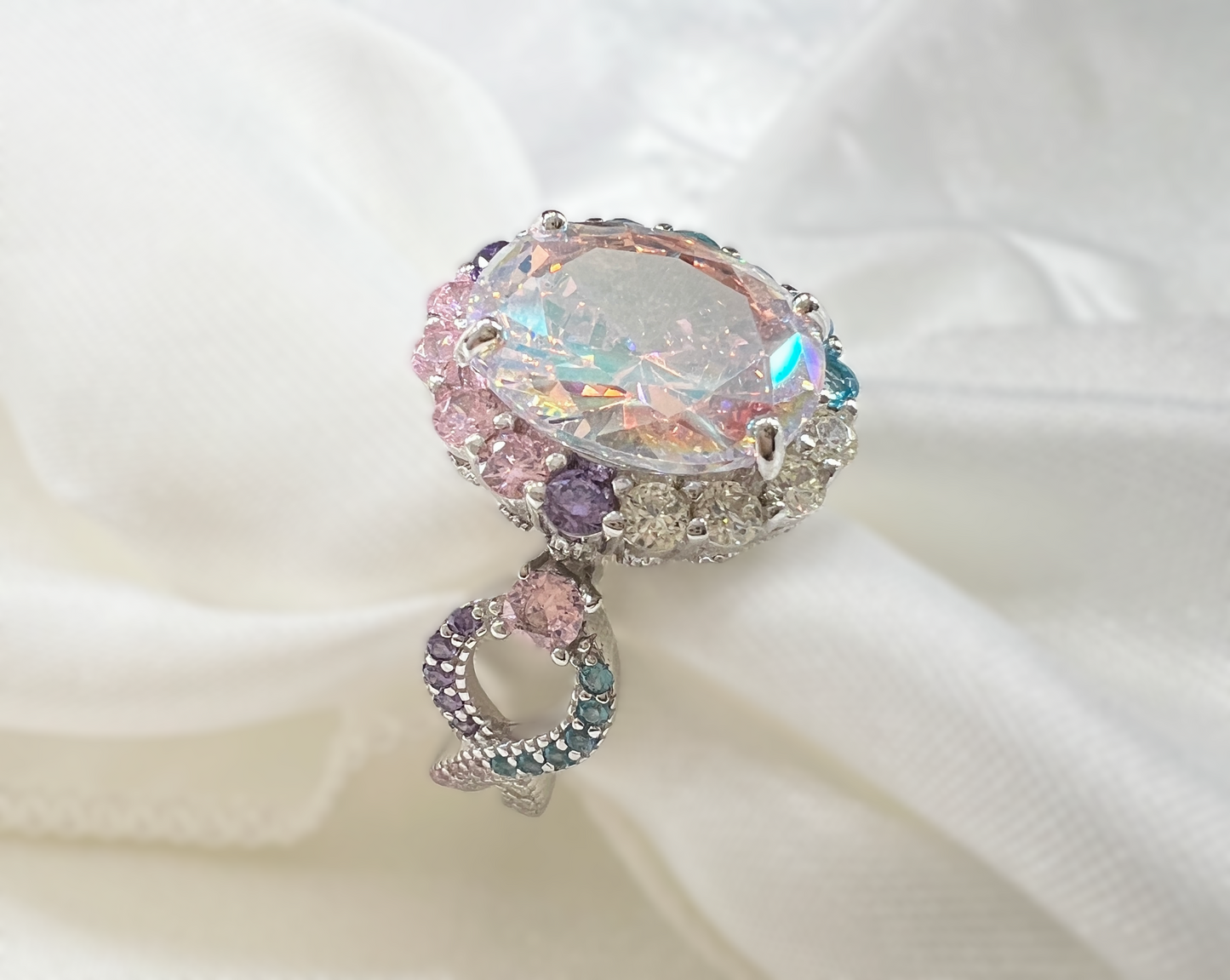 925 Sterling Silver Infinity Oval Cut Multi-Color CZ Ring (Rhodium or Rose Gold)