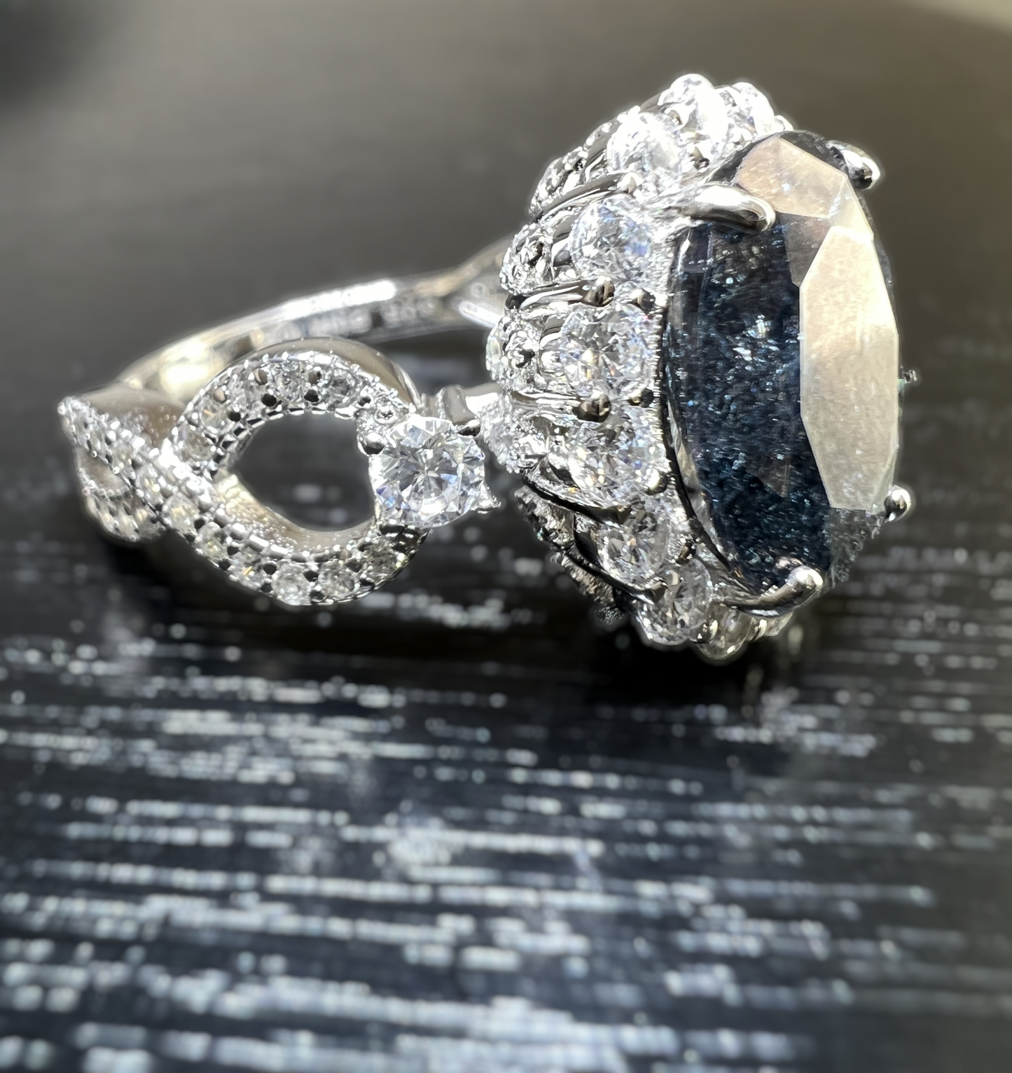 925 Sterling Silver Infinity Oval Cut Black Ice & Diamond Cubic Zirconia Ring