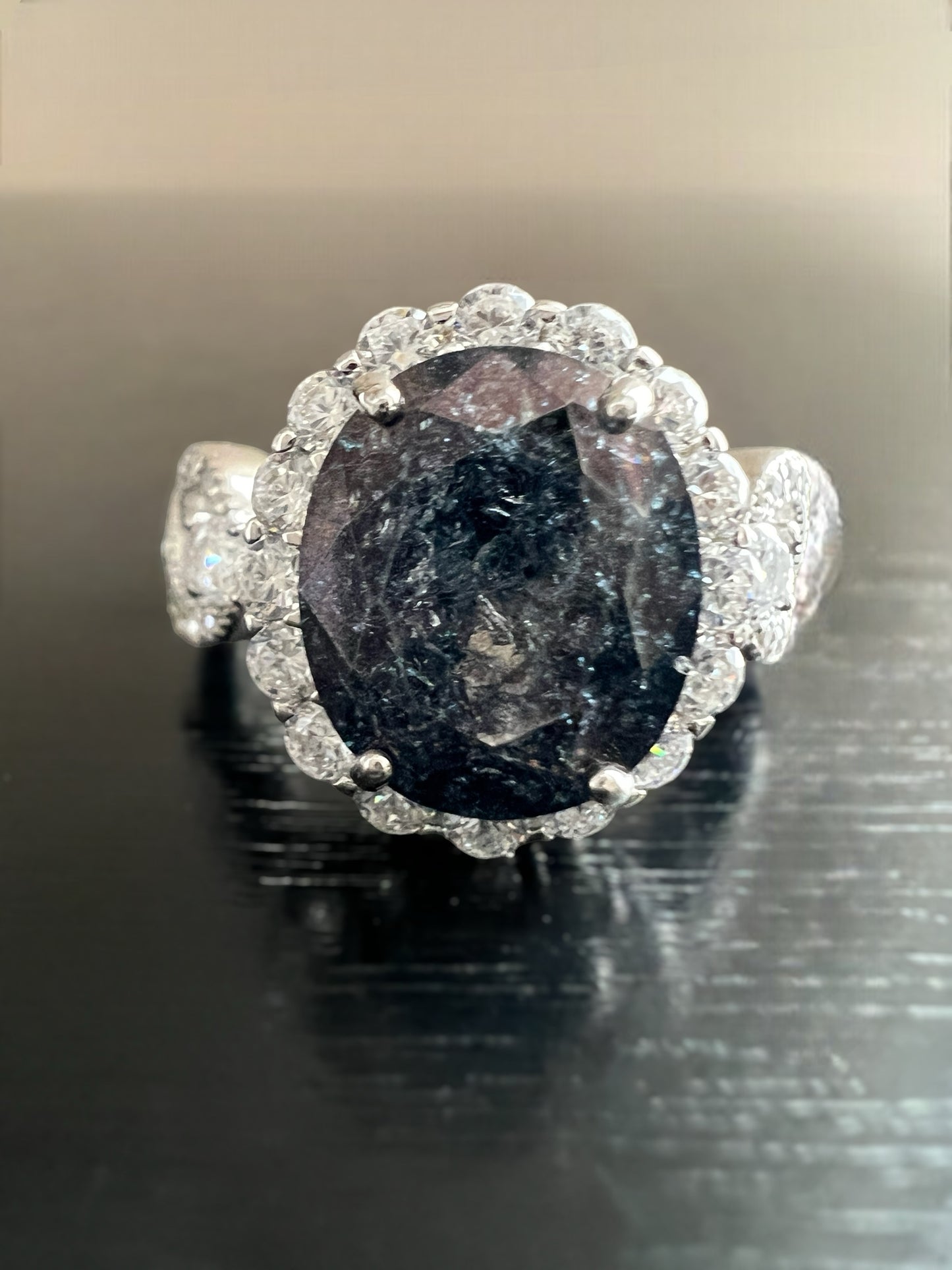 925 Sterling Silver Infinity Oval Cut Black Ice & Diamond Cubic Zirconia Ring