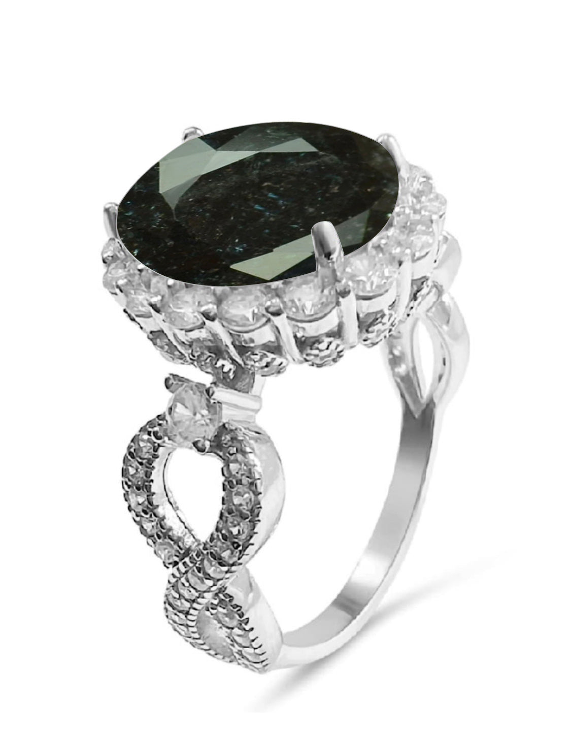 925 Sterling Silver Infinity Oval Cut Black Ice & Diamond Cubic Zirconia Ring