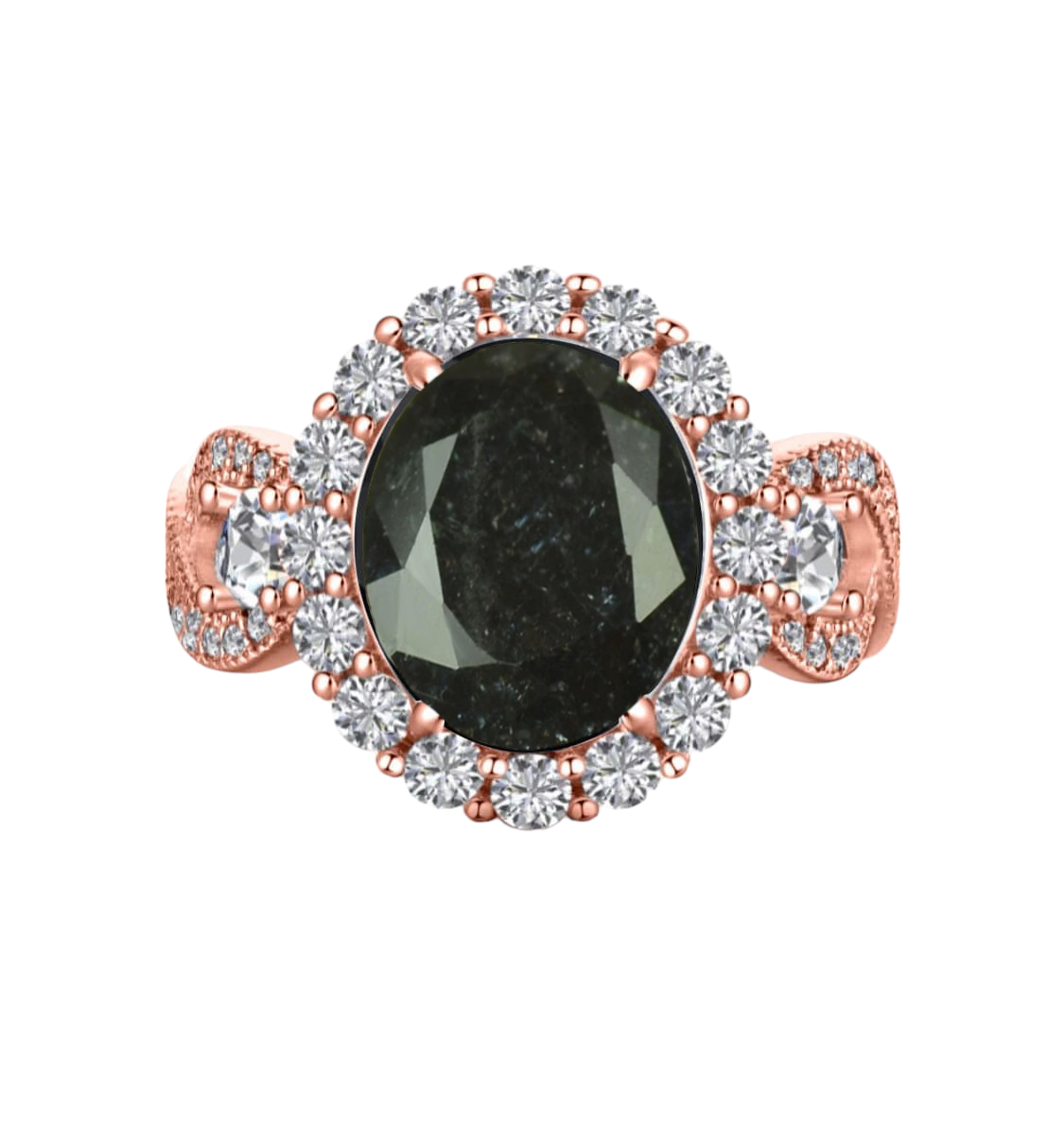 925 Sterling Silver Infinity Oval Cut Black Ice & Diamond Cubic Zirconia Ring