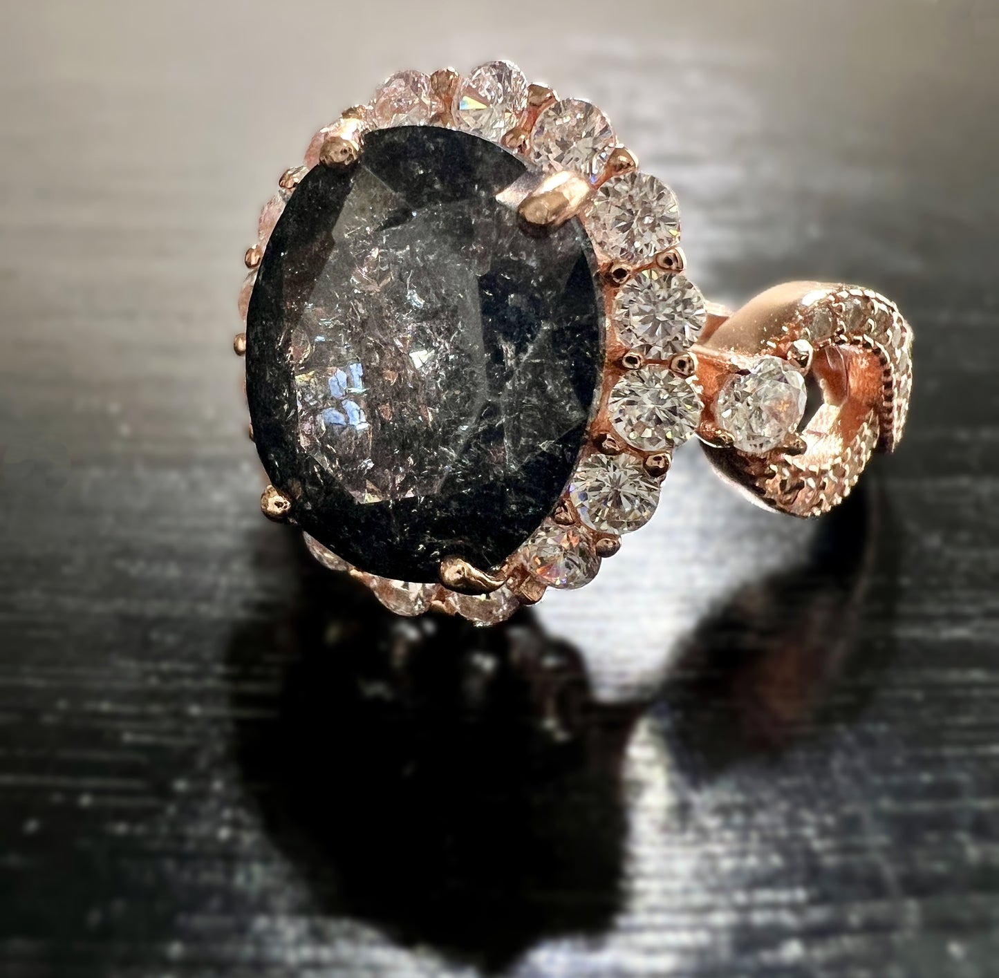 925 Sterling Silver Infinity Oval Cut Black Ice & Diamond Cubic Zirconia Ring