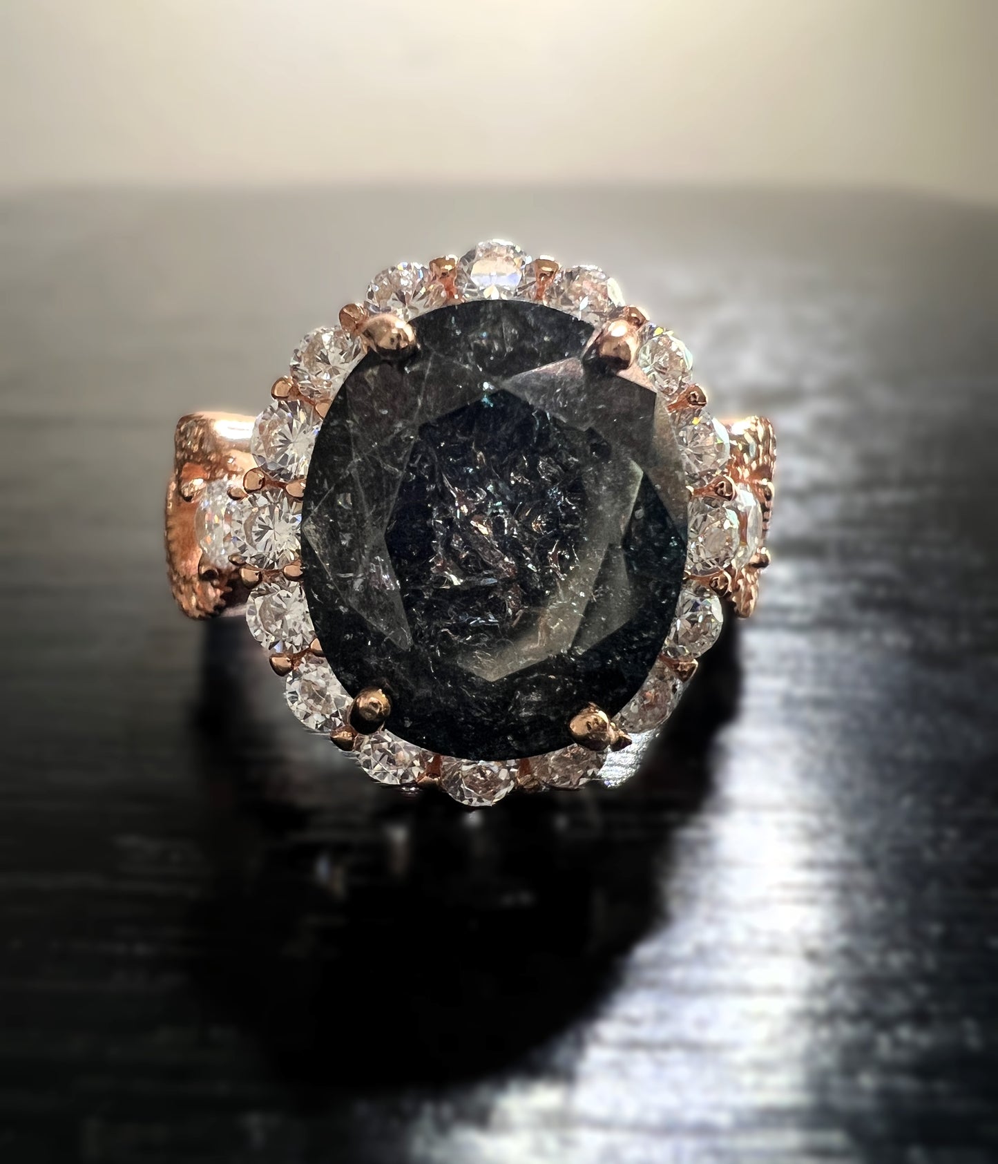 925 Sterling Silver Infinity Oval Cut Black Ice & Diamond Cubic Zirconia Ring