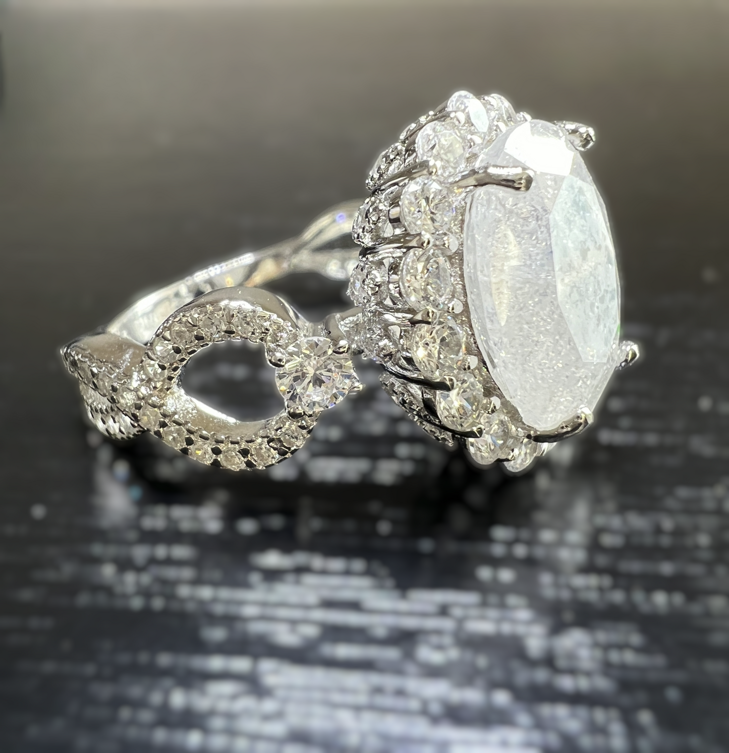 925 Sterling Silver Infinity Oval Cut White Ice & Diamond CZ Ring
