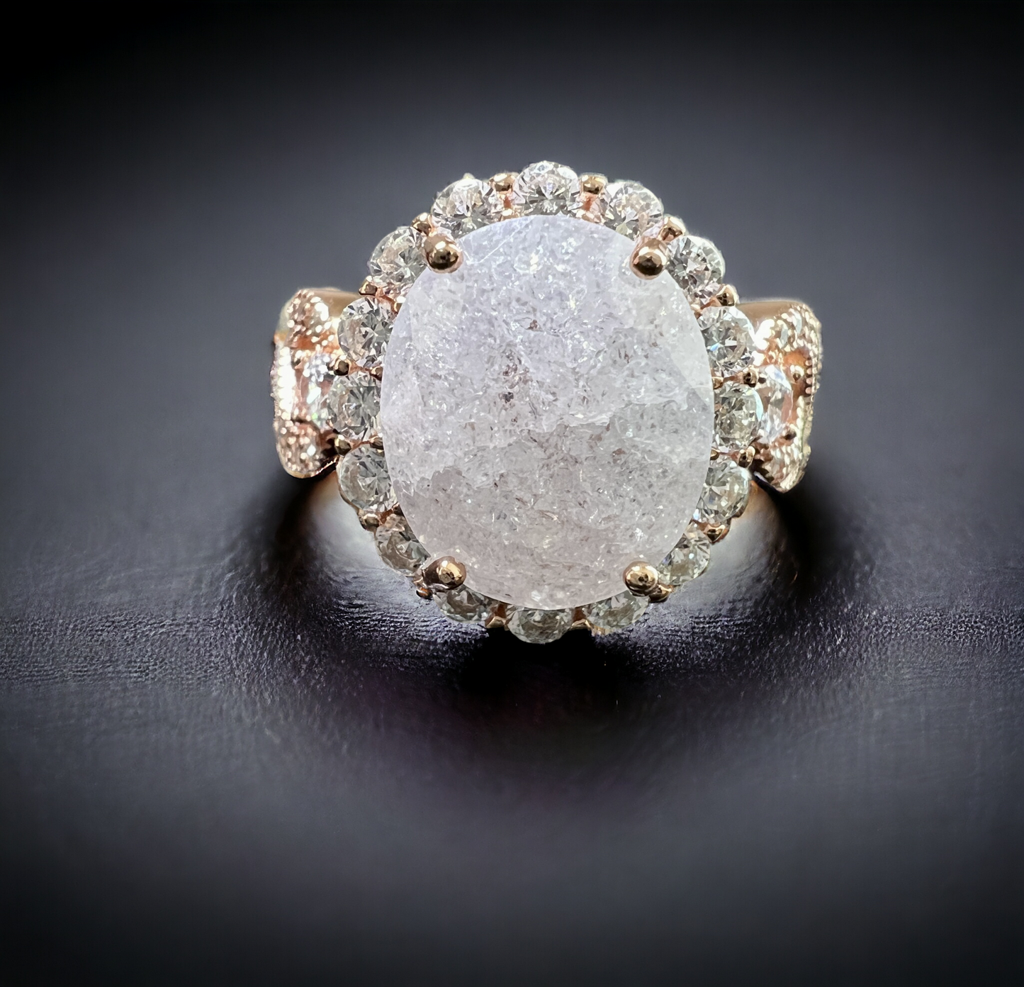 925 Sterling Silver Infinity Oval Cut White Ice & Diamond CZ Ring on Rose Gold