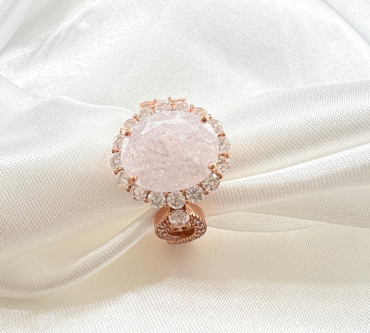 925 Sterling Silver Infinity Oval Cut White Ice & Diamond CZ Ring on Rose Gold