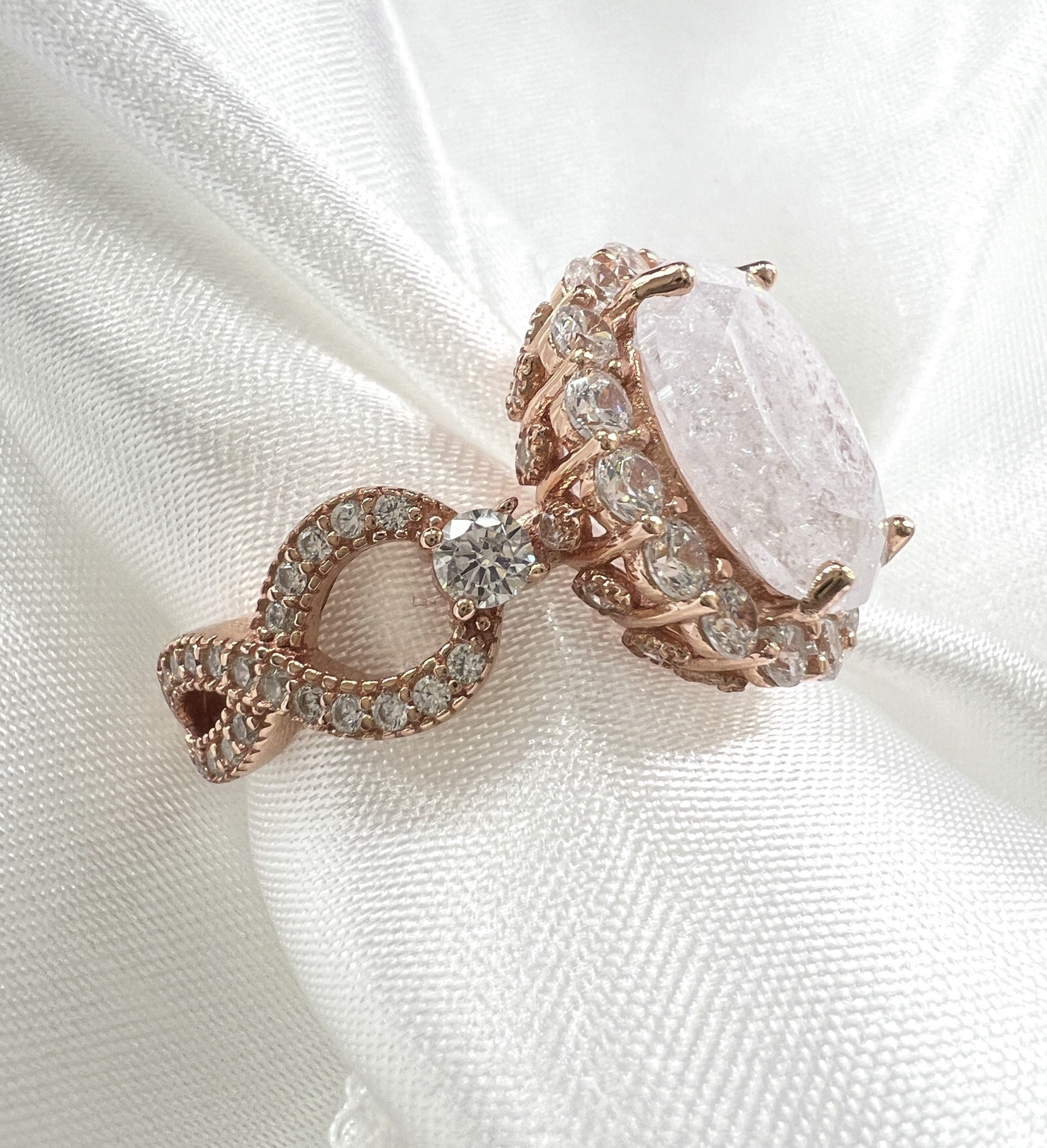 925 Sterling Silver Infinity Oval Cut White Ice & Diamond CZ Ring on Rose Gold