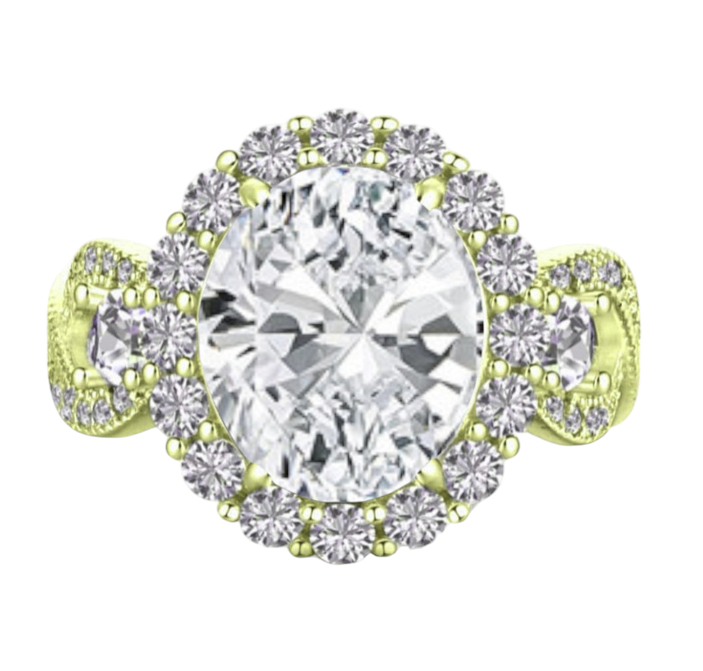 925 Sterling Silver Infinity Oval Cut Diamond CZ Ring on Yellow Gold