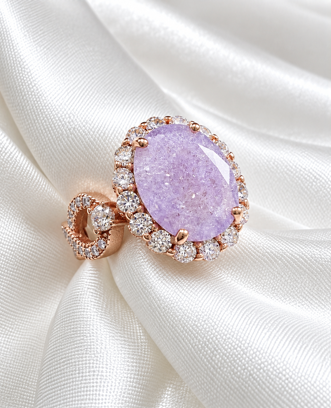 PRE-ORDER -925 Sterling Silver Infinity Oval Cut Lavender Ice & Diamond CZ Ring