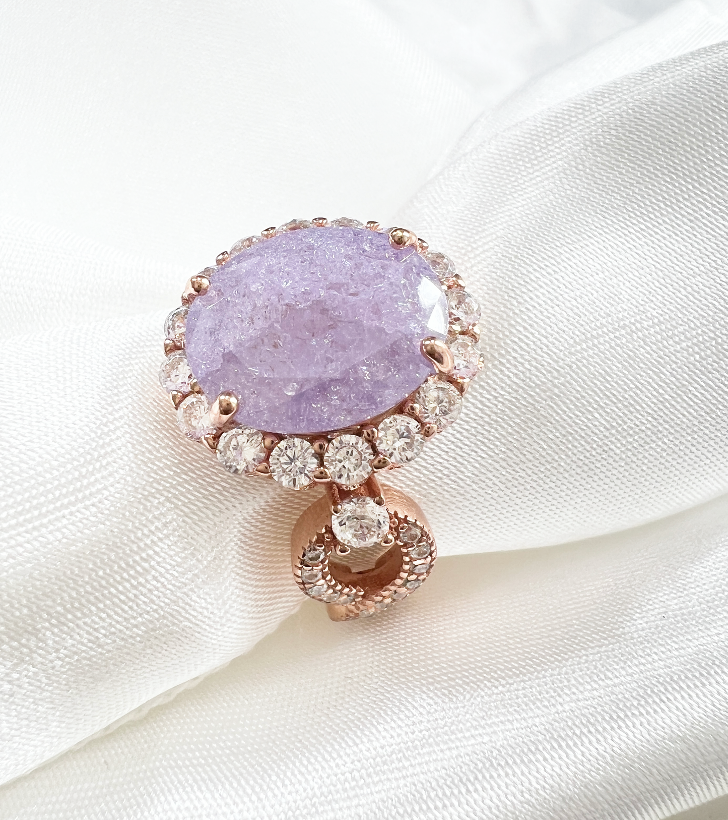 PRE-ORDER -925 Sterling Silver Infinity Oval Cut Lavender Ice & Diamond CZ Ring