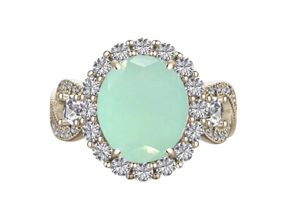 925 Sterling Silver Infinity Oval Cut Milky Aqua & Diamond CZ Ring (Rhodium or Rose Gold)