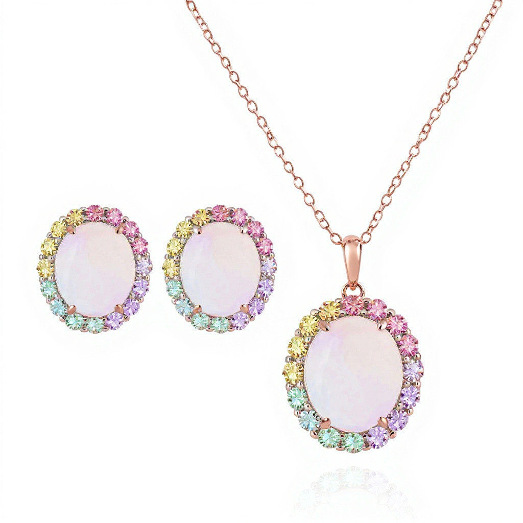 PRE-ORDER - 925 Sterling Silver Infinity Oval Cut Multi-Color CZ Necklace & Earrings Set (Rhodium or Rose Gold)