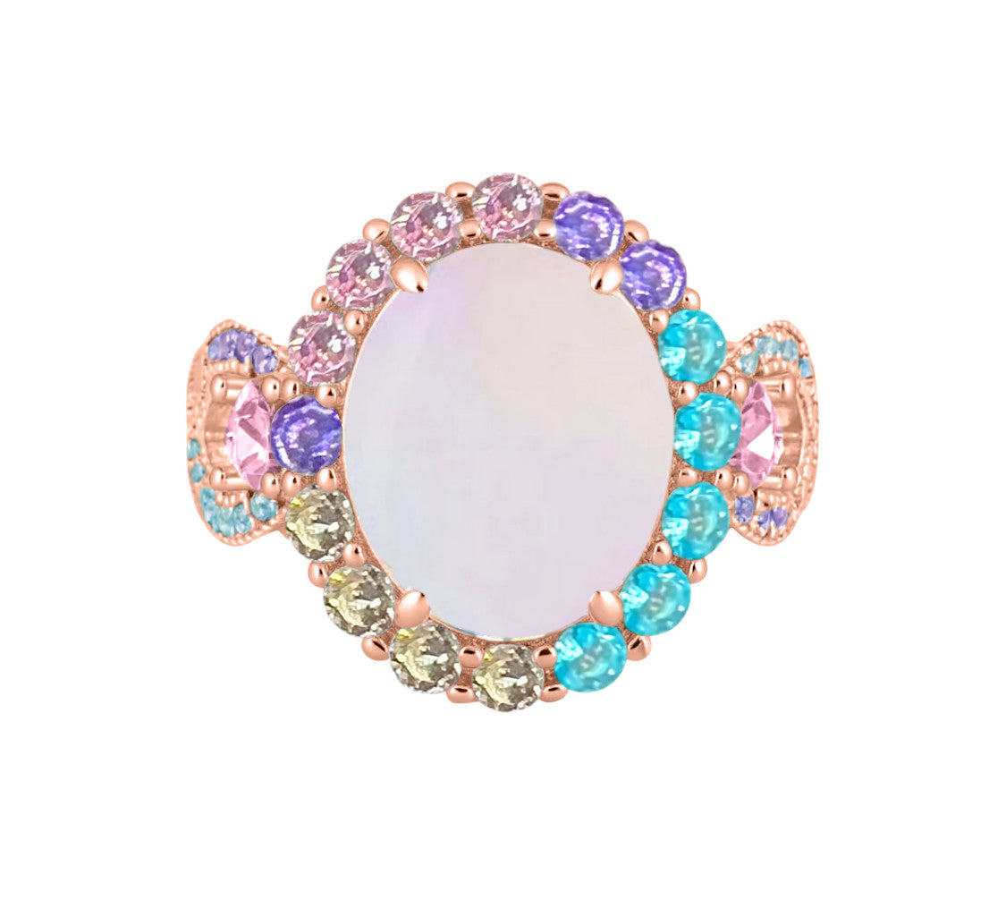925 Sterling Silver Infinity Oval Cut Multi-Color CZ Ring (Rhodium or Rose Gold)