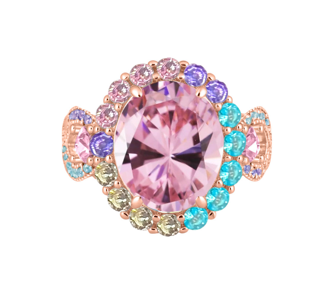 925 Sterling Silver Infinity Oval Cut Multi-Color CZ Ring (Rhodium or Rose Gold)
