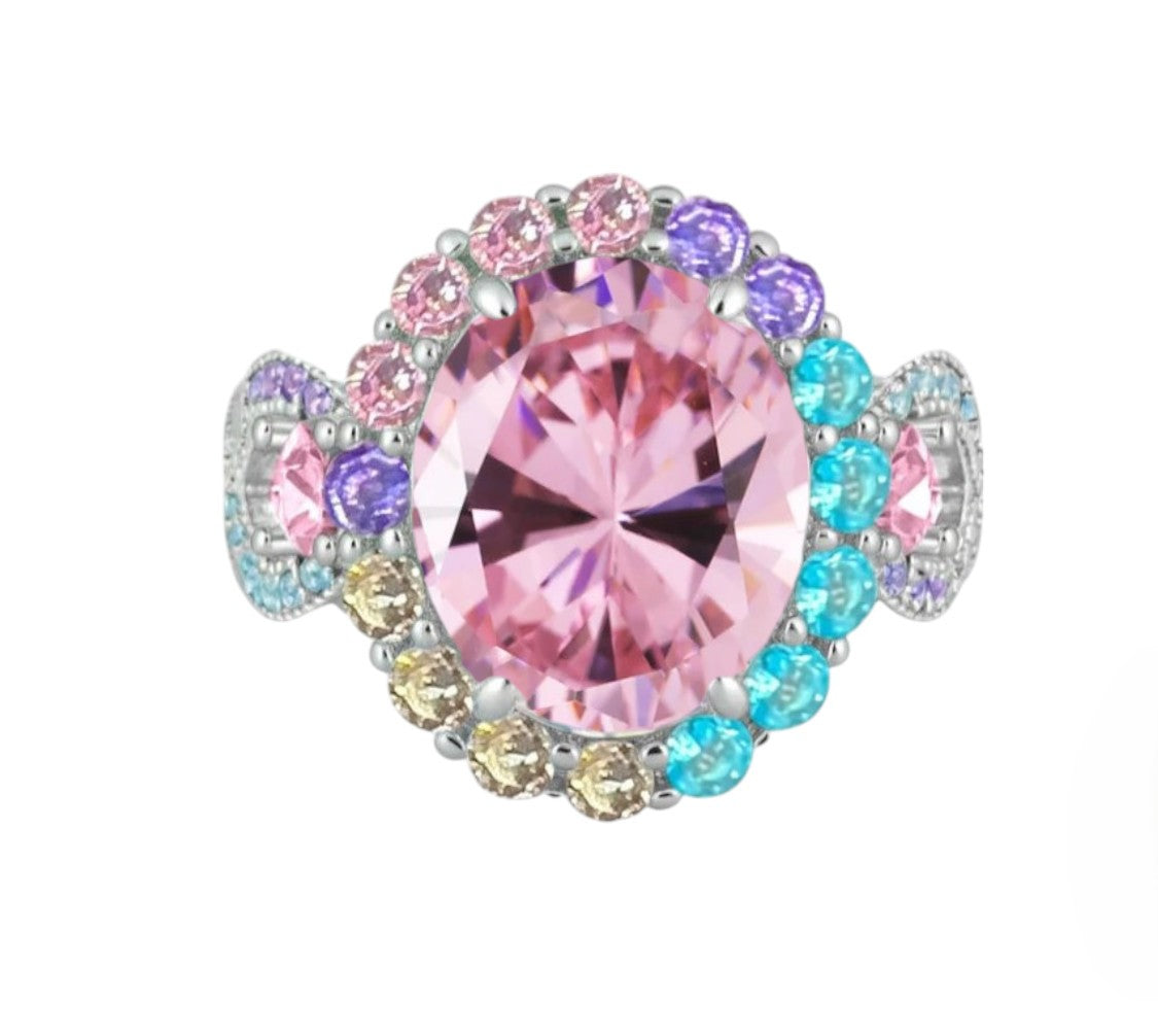 925 Sterling Silver Infinity Oval Cut Multi-Color CZ Ring (Rhodium or Rose Gold)