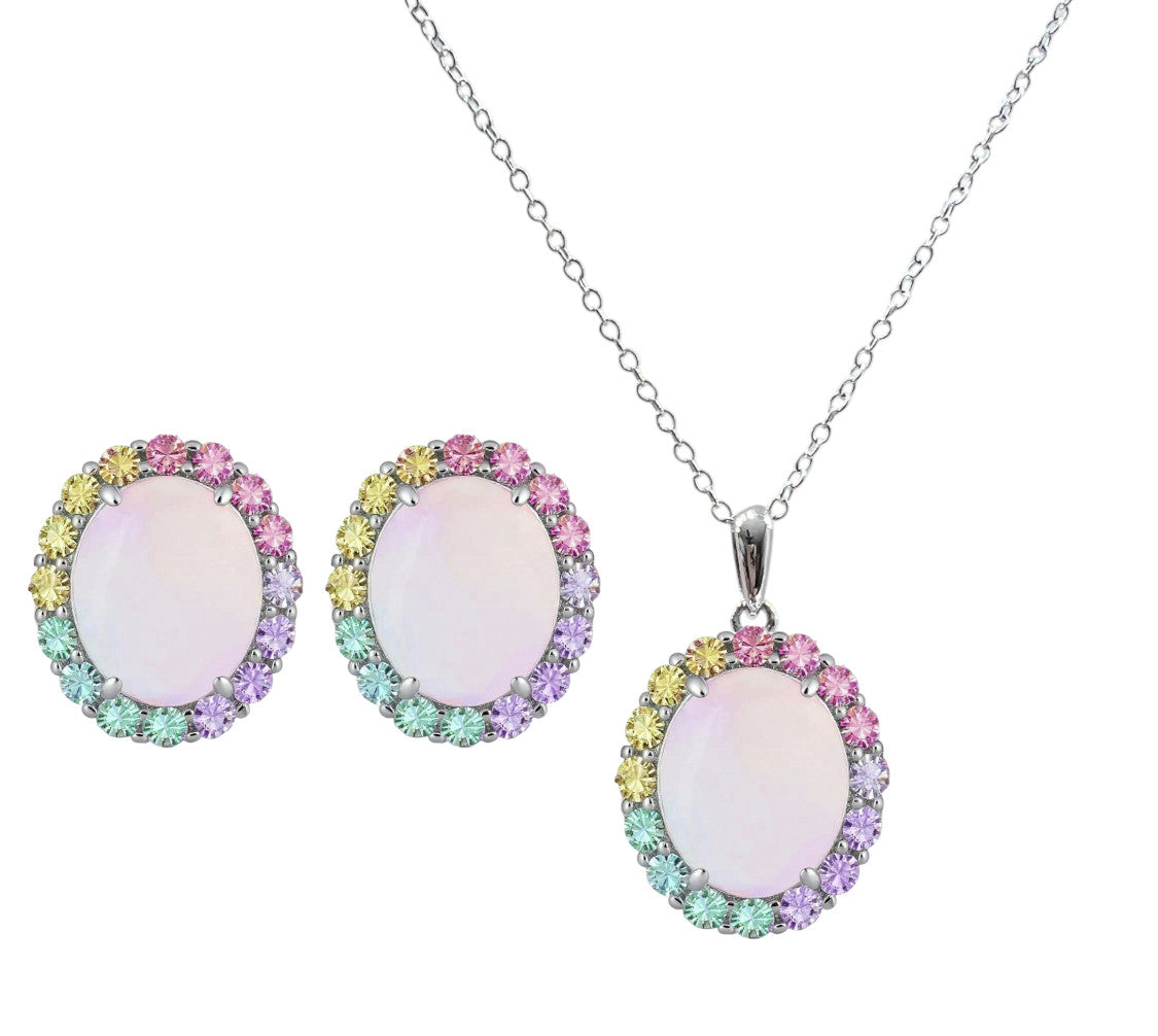 PRE-ORDER - 925 Sterling Silver Infinity Oval Cut Multi-Color CZ Necklace & Earrings Set (Rhodium or Rose Gold)