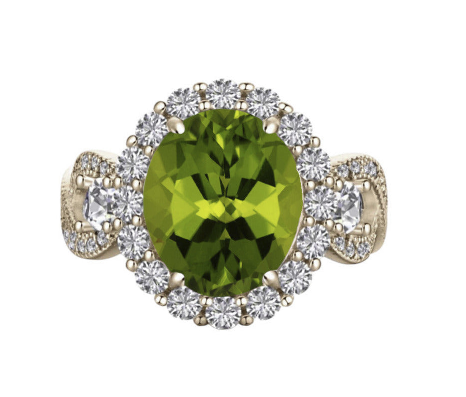 925 Sterling Silver Infinity Oval Cut Peridot CZ Ring