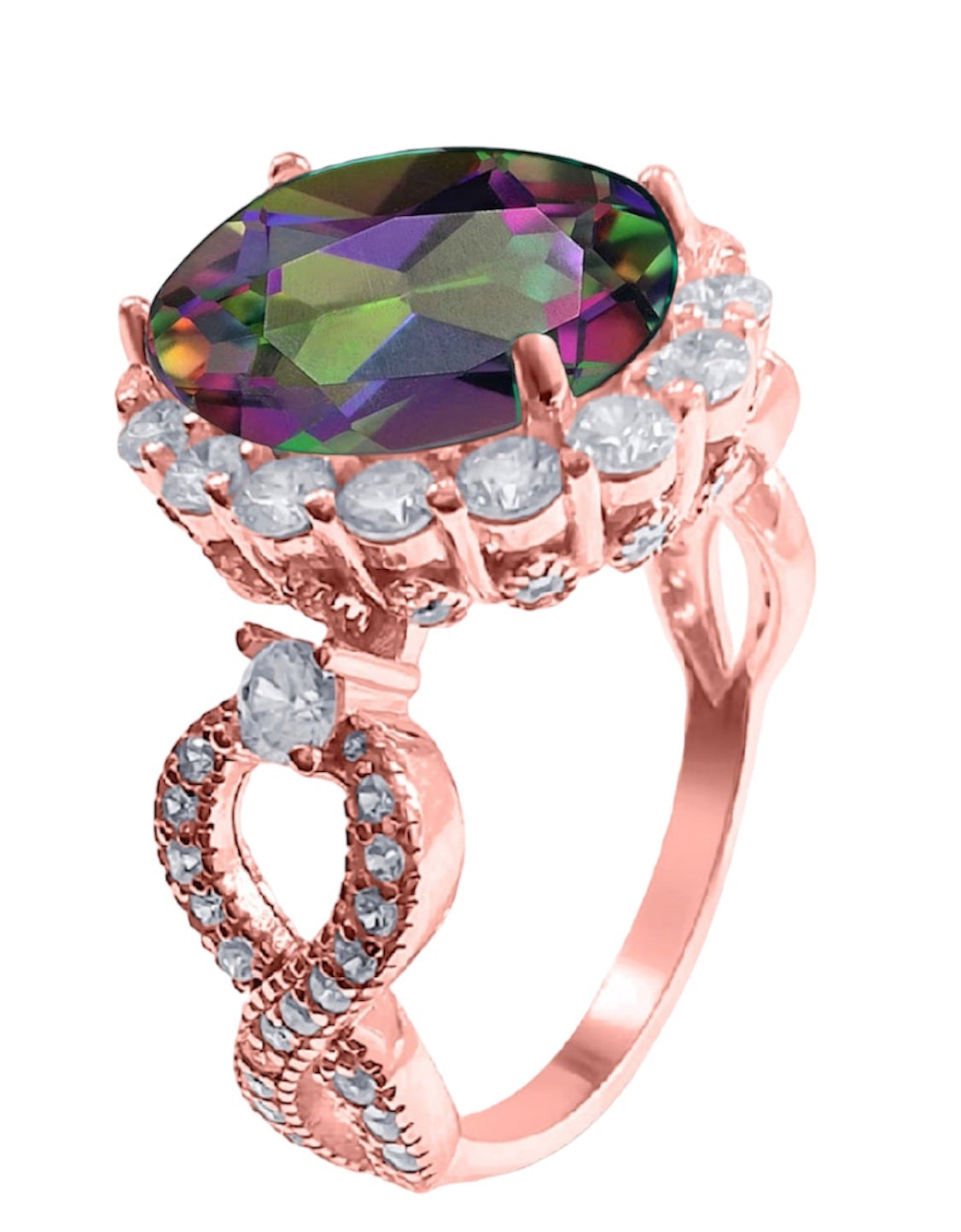 925 Sterling Silver Infinity Oval Cut Rainbow Topaz Ring - Rose Gold