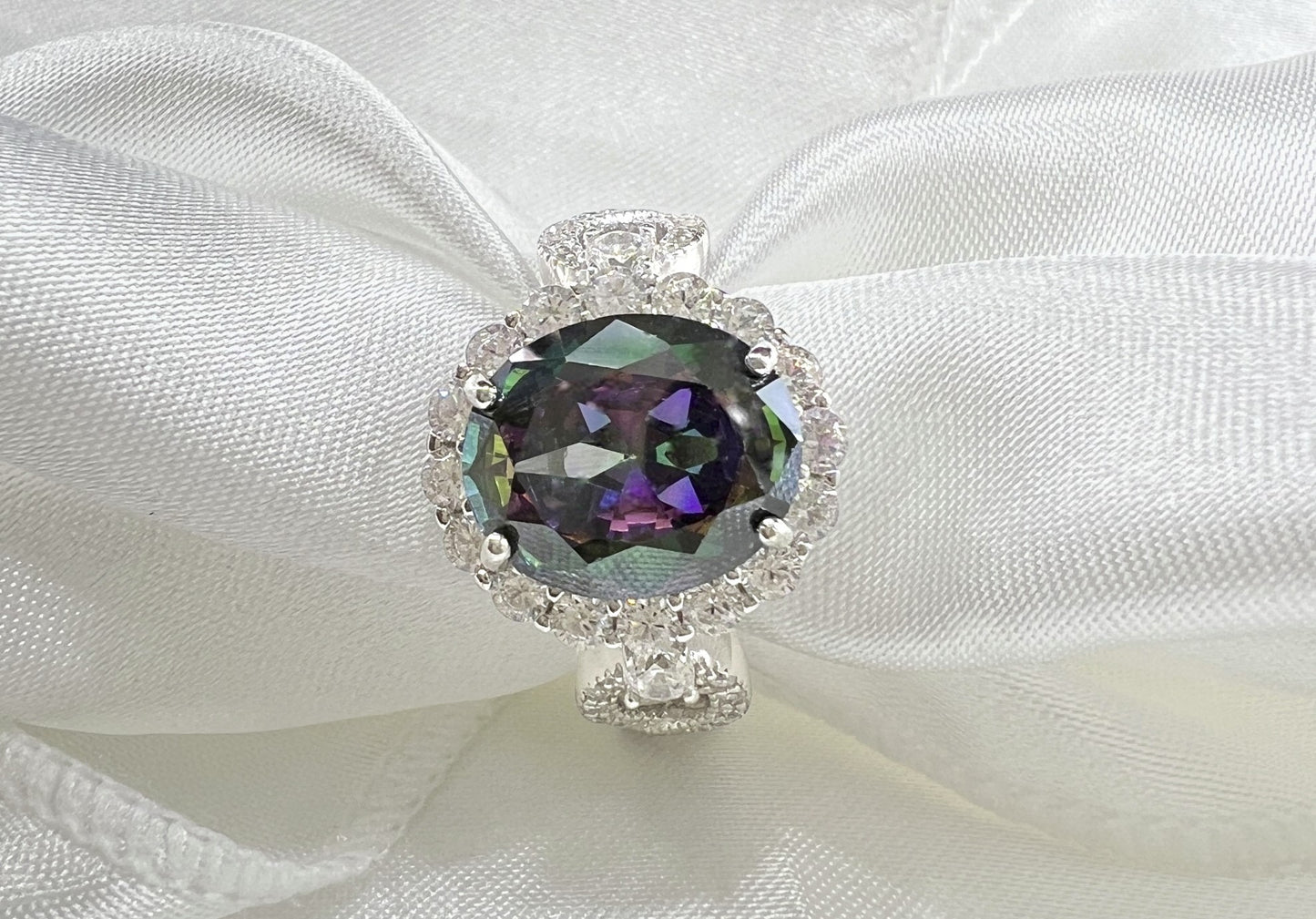 *PRE-ORDER - 925 Sterling Silver Infinity Oval Cut Rainbow Topaz Ring