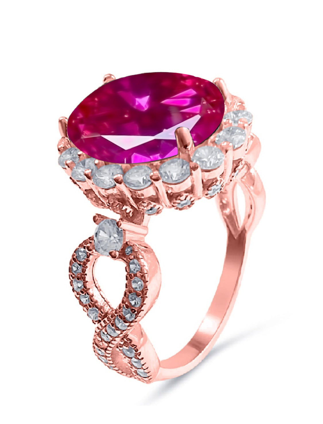 925 Sterling Silver Oval Cut Rose Corundum Infinity Band Ring - Rose Gold
