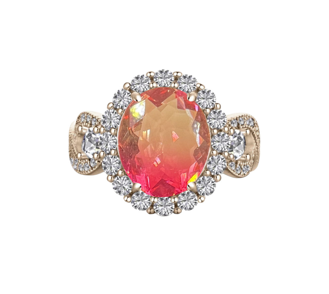 925 Sterling Silver Infinity Oval Cut Sunset Melon Bi-Color Tourmaline Ring