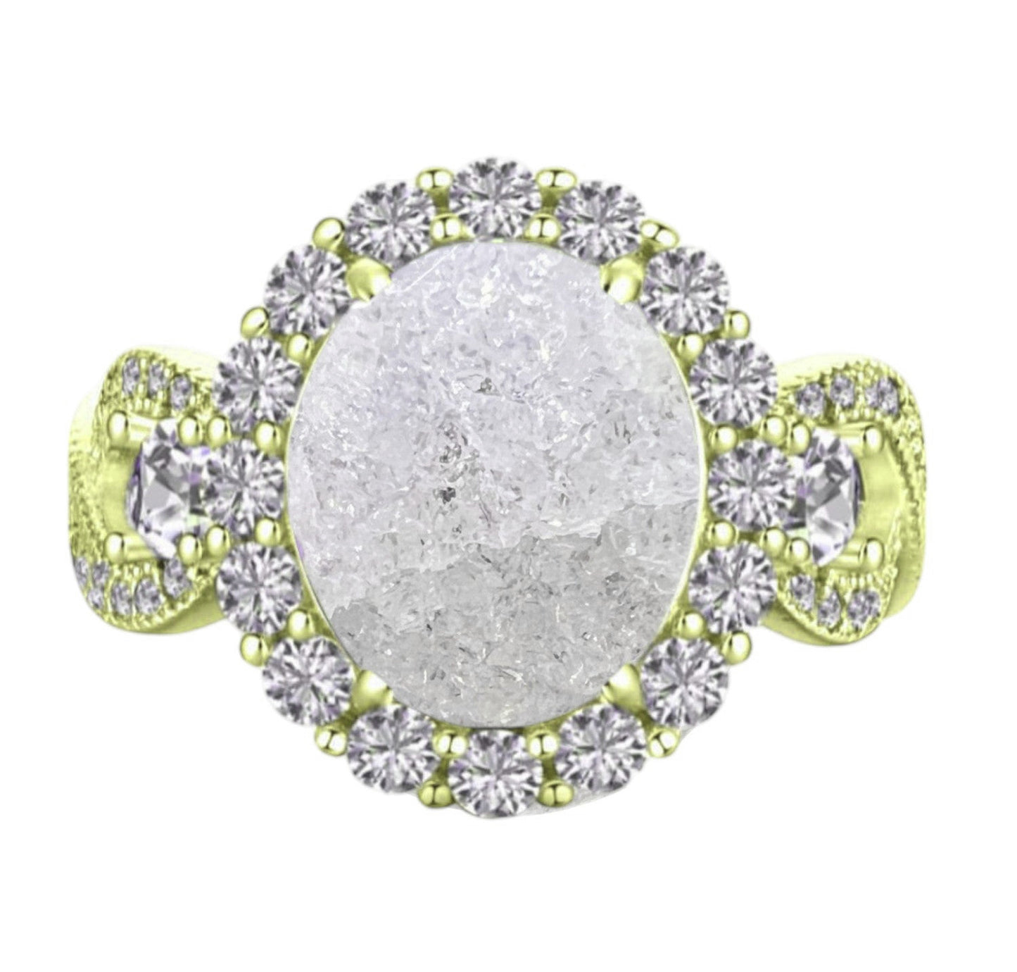 925 Sterling Silver Infinity Oval Cut White Ice & Diamond CZ Ring on Yellow Gold