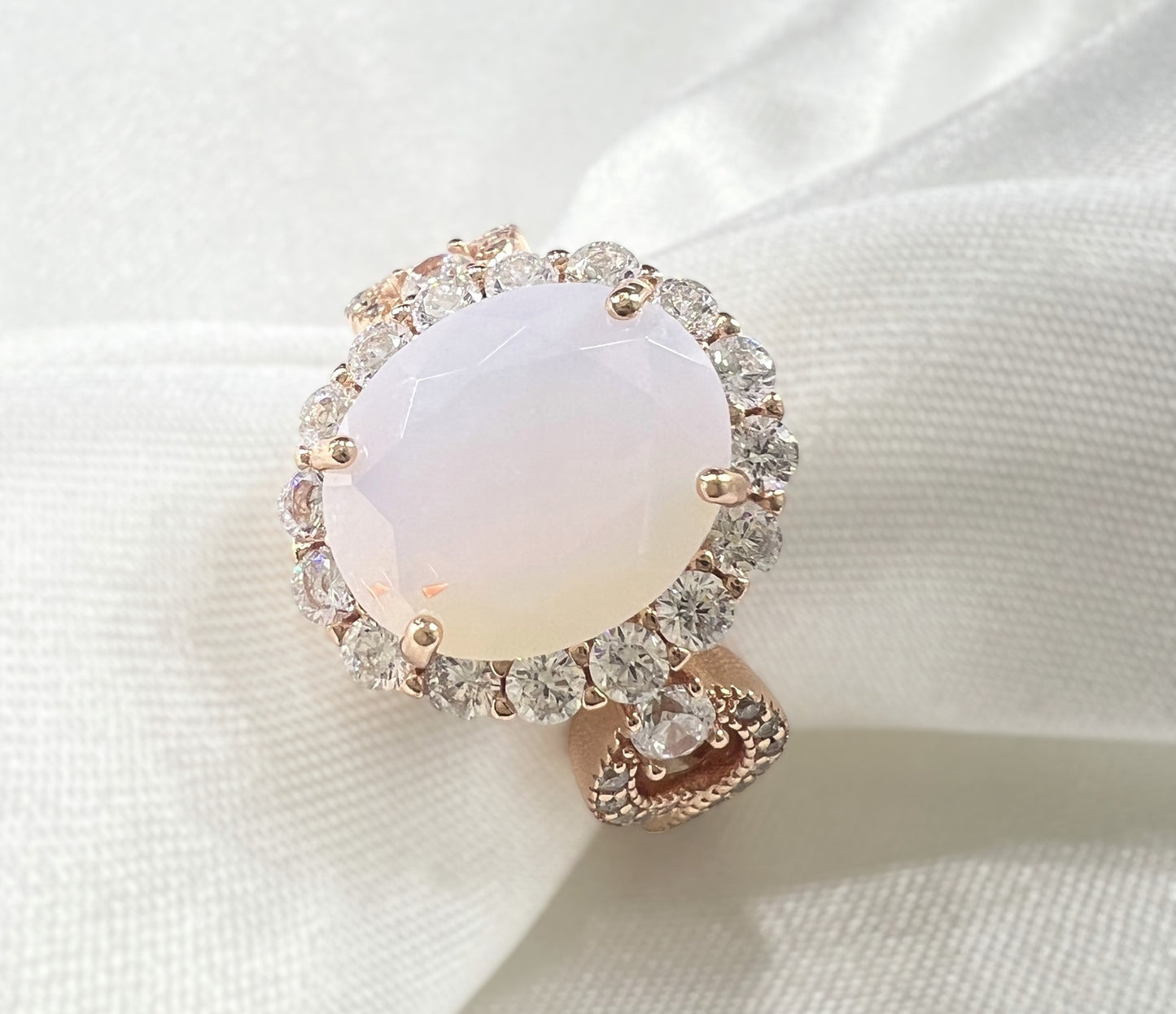 *PRE-ORDER - 925 Sterling Silver Infinity Oval Cut White Opal & Diamond CZ Ring