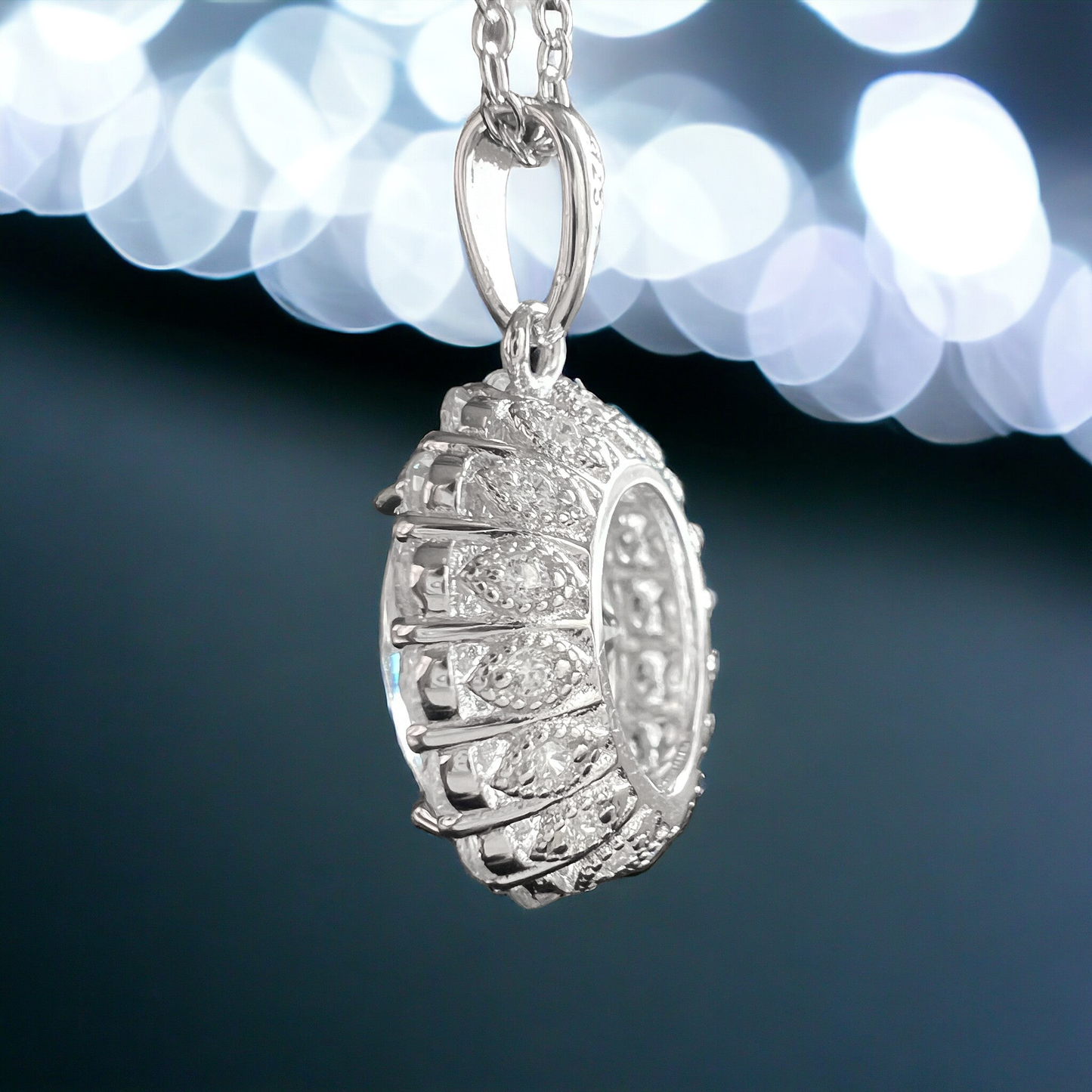 *PRE-ORDER - 925 Sterling Silver Oval Cut AB CZ Halo Pendant Necklace (Choose your plating)