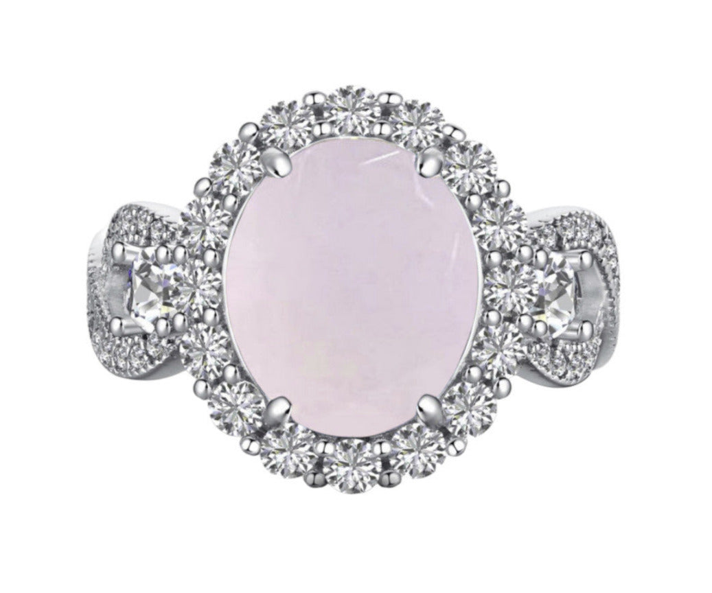 925 Sterling Silver Oval Cut Milky Pink Infinity Band Ring on Rhodium