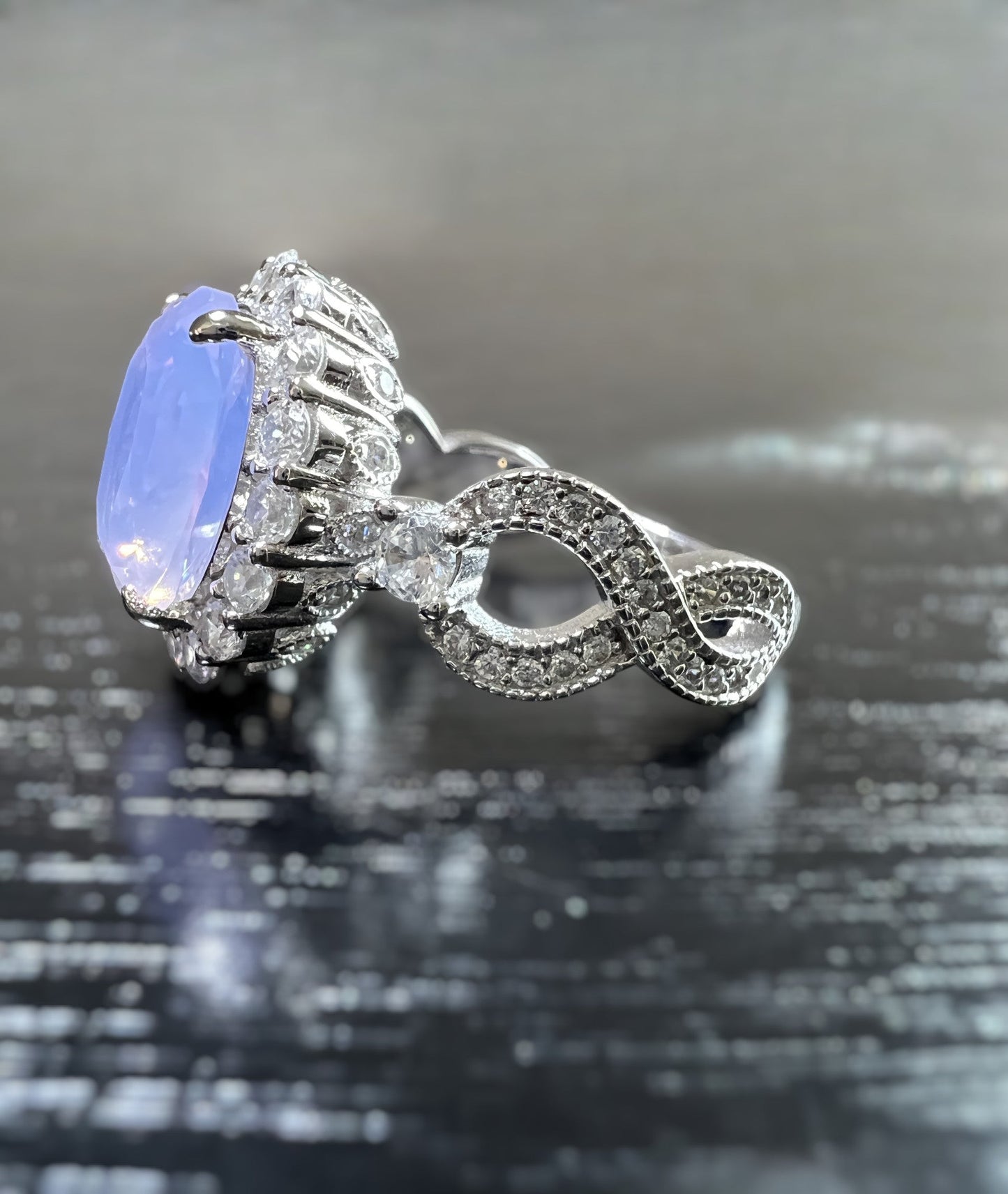 *PRE-ORDER* 925 Sterling Silver Oval Cut Pink Moonstone Infinity Band Ring