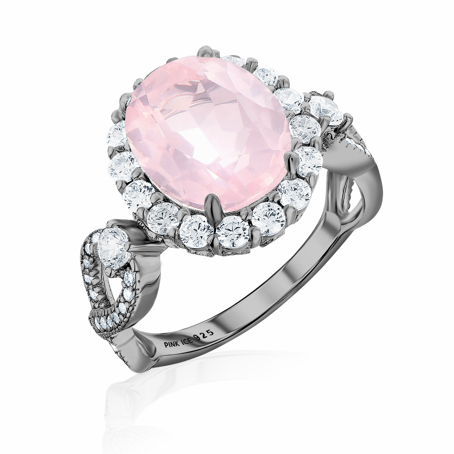 *PRE-ORDER - 925 Sterling Silver Oval Cut Rose Quartz Infinity Band Ring on Black Rhodium