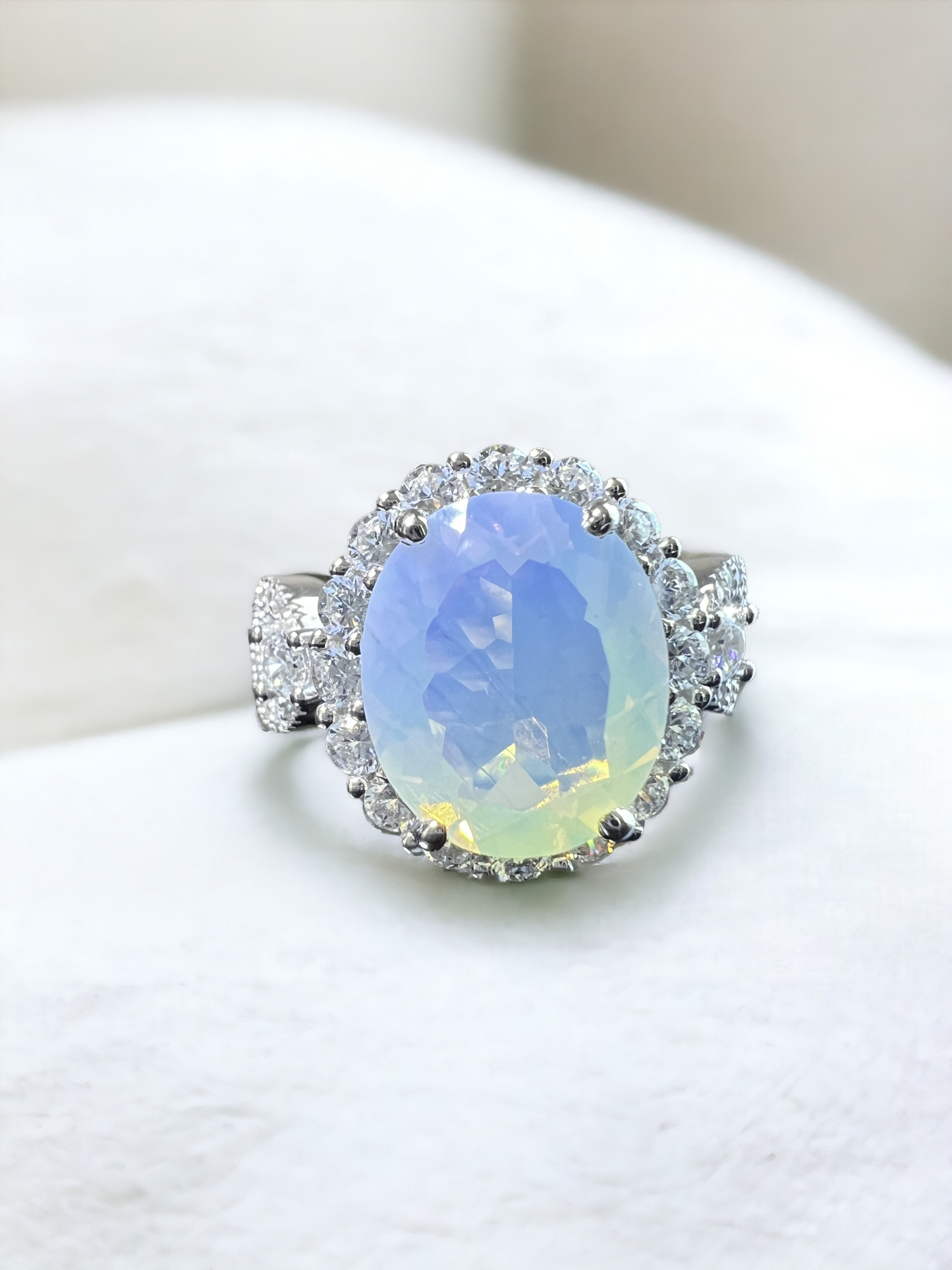 925 Sterling Silver Oval Cut White Multifaceted Moonstone Infinity Band Ring